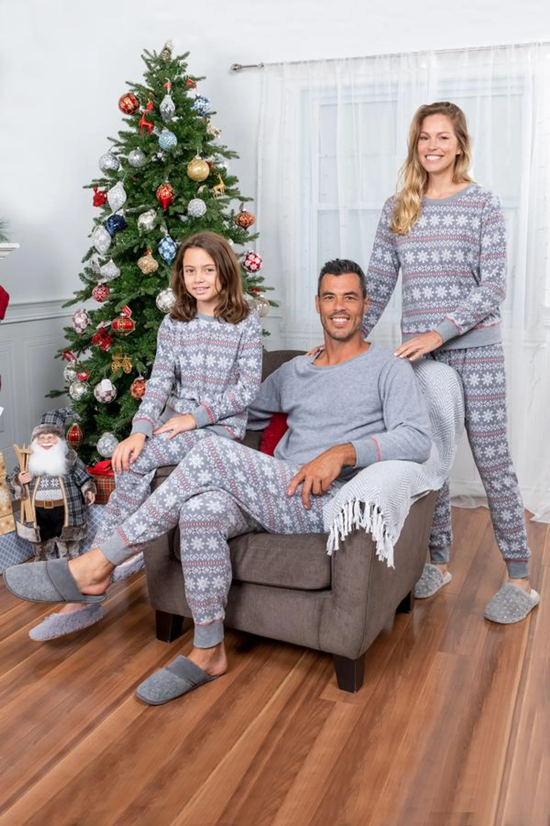 Matching family fleece PJ sets - Snowflake fair isle