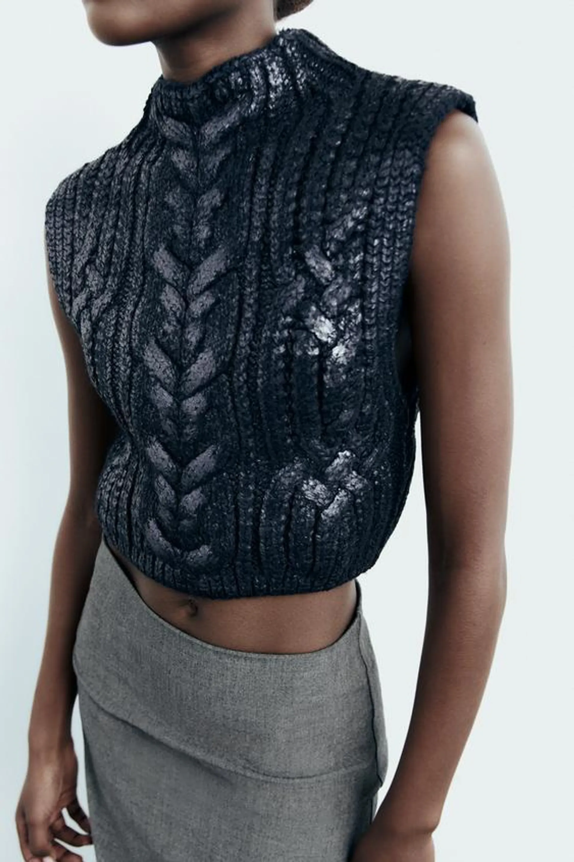 METALLIC CABLE KNIT VEST