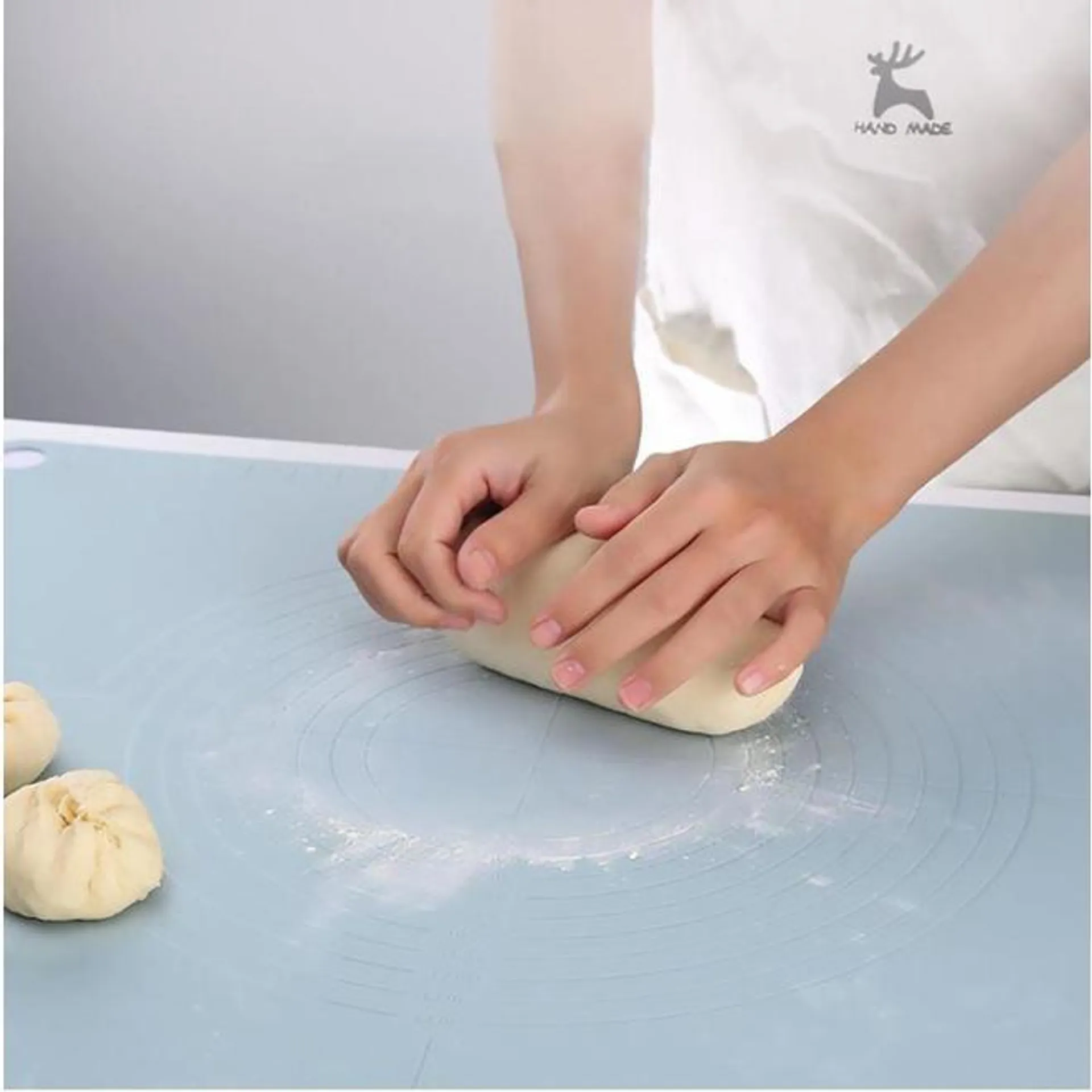 Roll-Up Non-Slip Silicone Pastry Mat with Measurements Lockable Strap 23" x 19", Blue