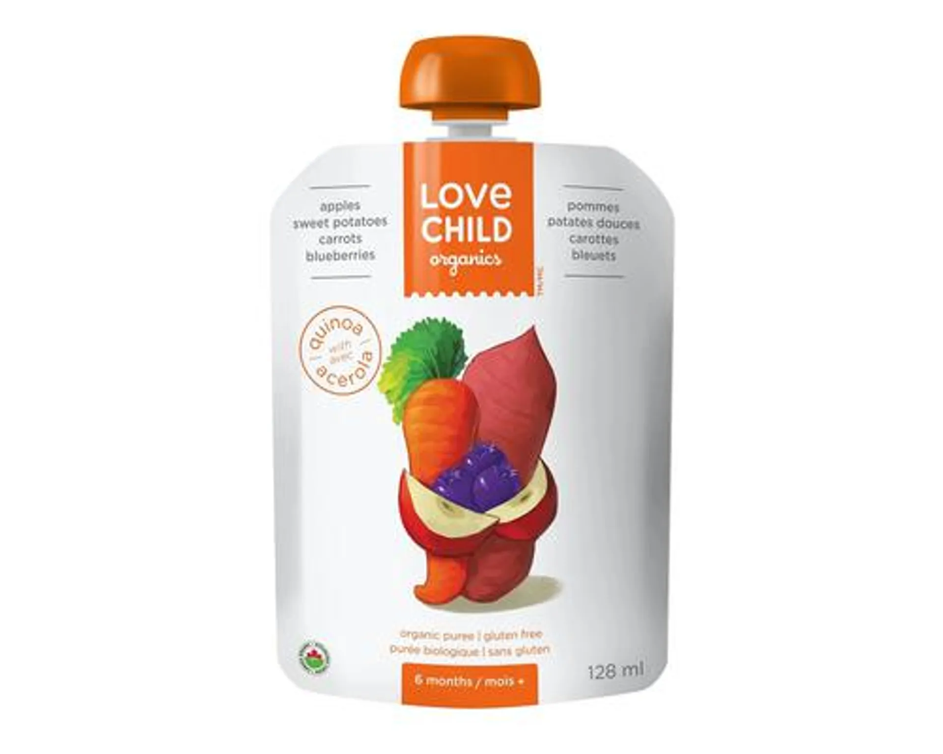 Love Child Organic Puree Apples, Sweet Potatoes, Carrots & Blueberries 128mL