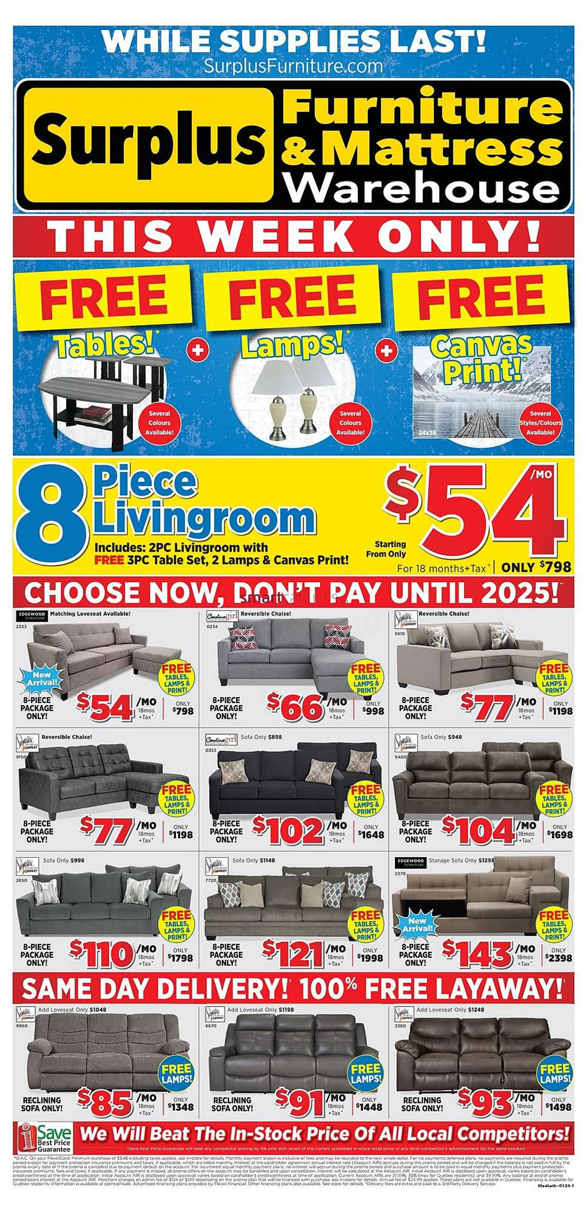 Surplus Furniture flyer from January 1 to January 28 2024 - flyer page 1