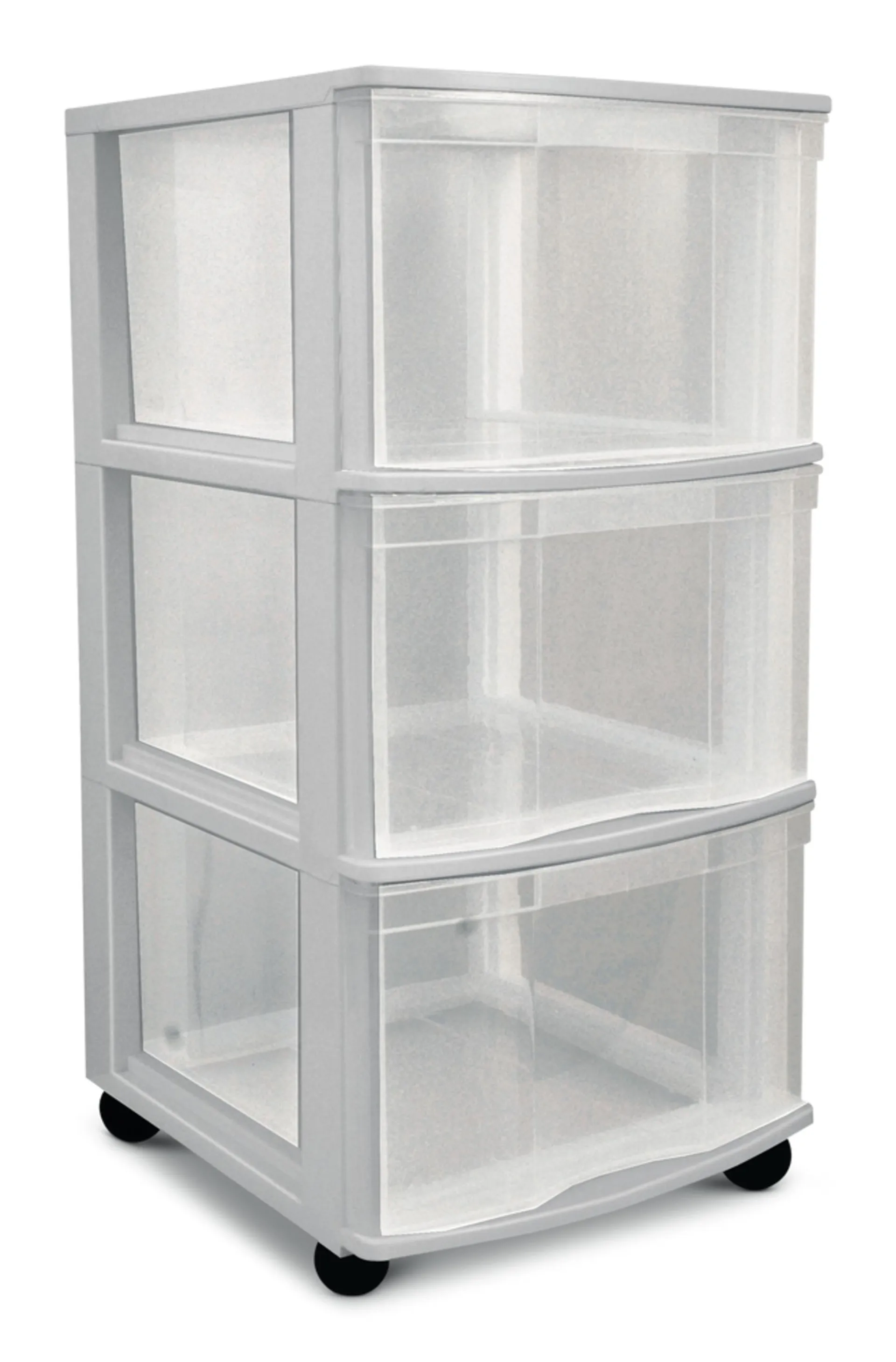 type A Clear Grey Frame 3-Drawer Storage Tower/Cart with Wheels, 26-in