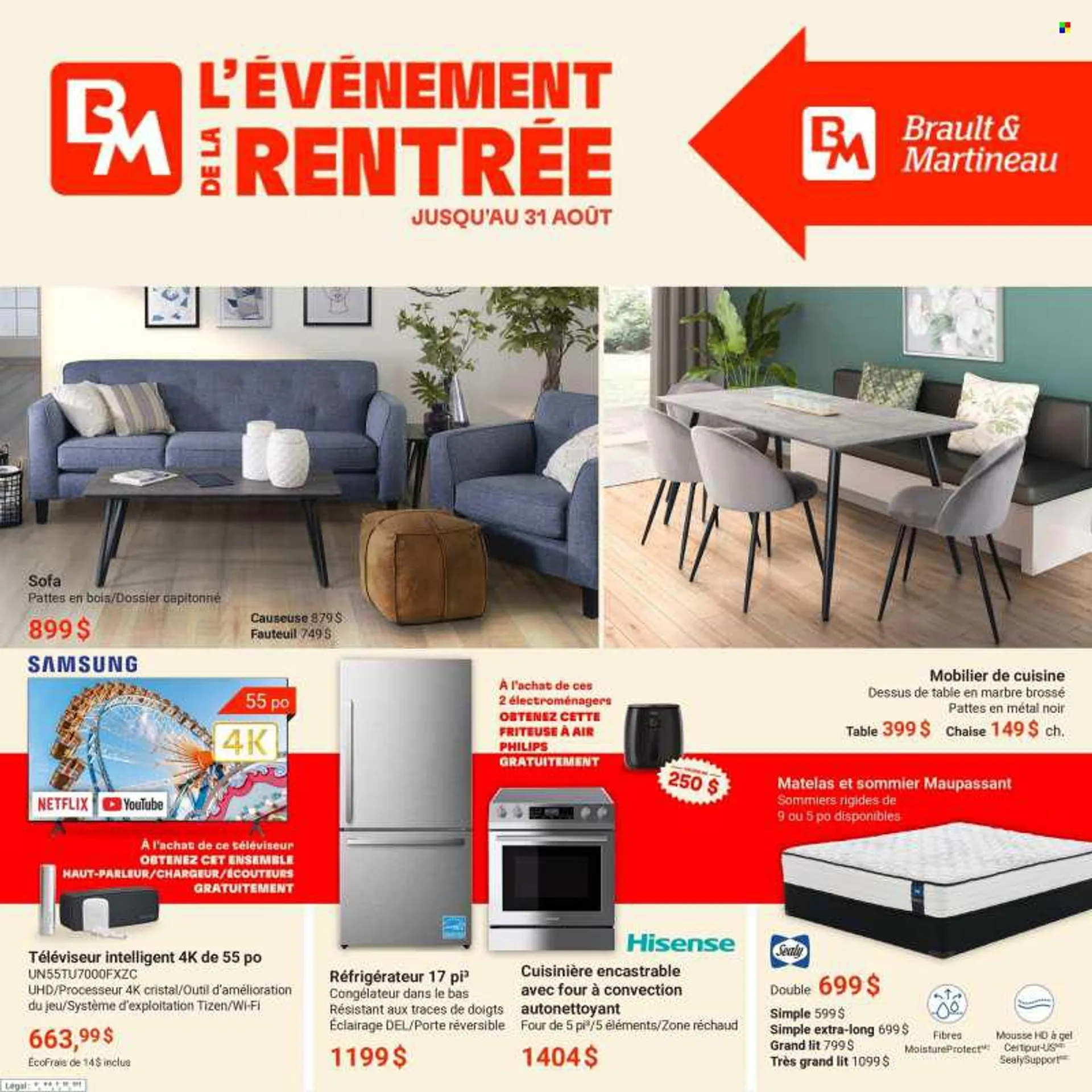 Brault &amp; Martineau Flyer - August 04, 2022 - August 31, 2022 - Sales products - table, sofa. Page 1.