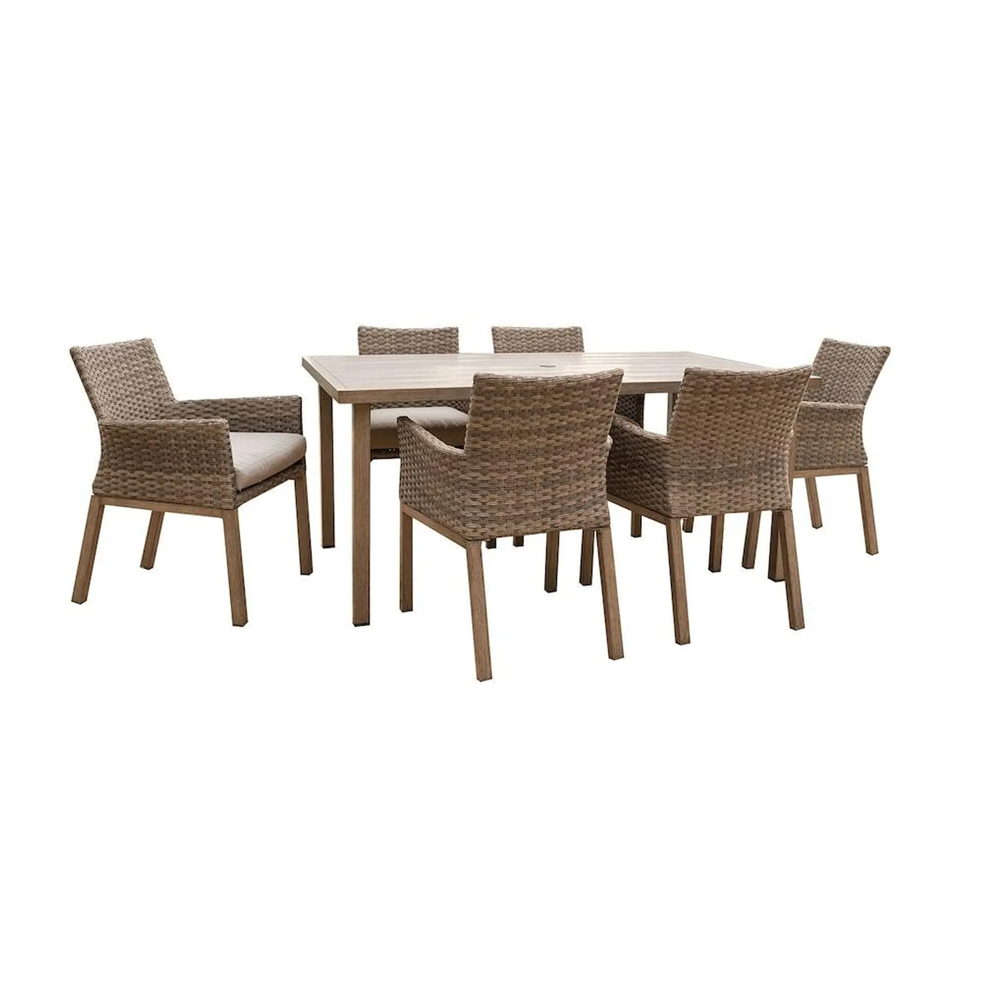 Brentwood 7-Piece Wicker Patio Dining Set with Sunbrella Cast Silver Cushions