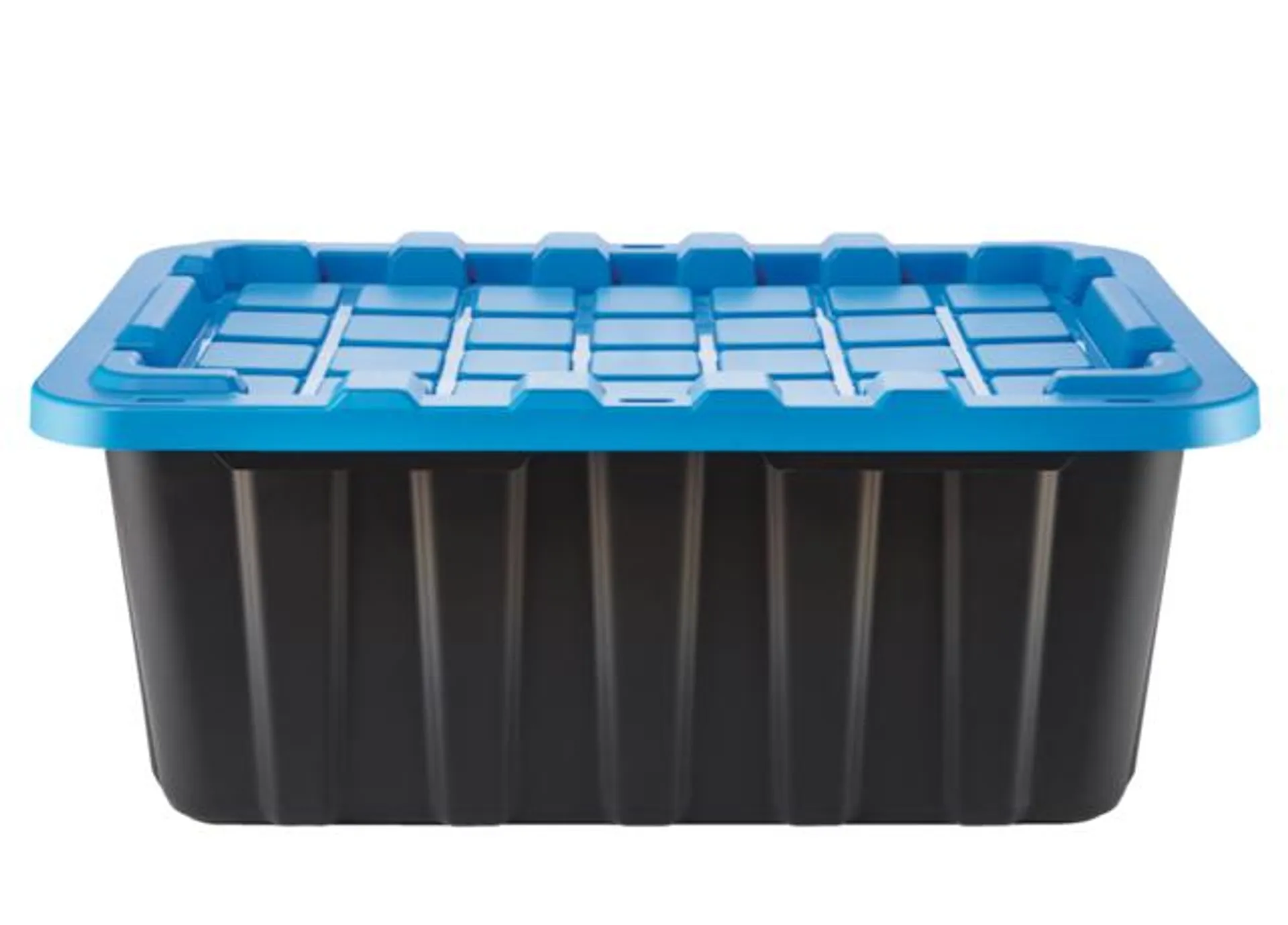 Mastercraft Heavy Duty Stackable Storage Box with Lid, 70-L, Black/Blue