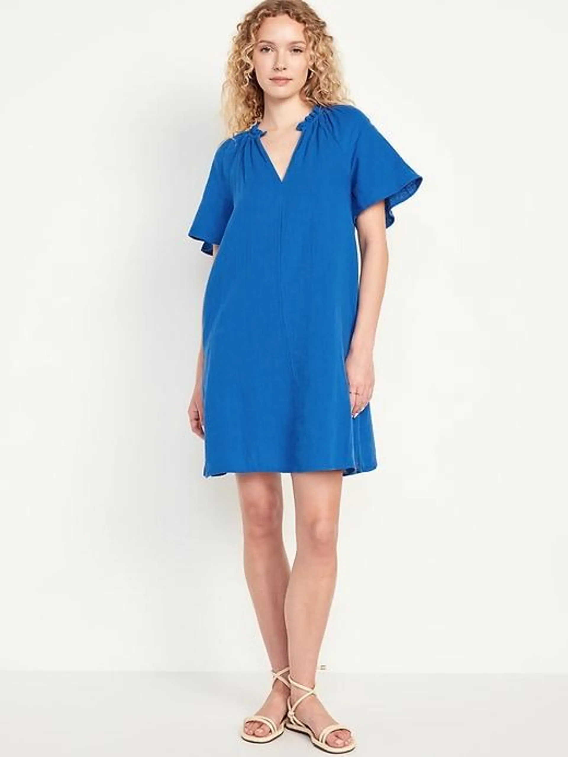 Crinkle Gauze Mini Swing Dress