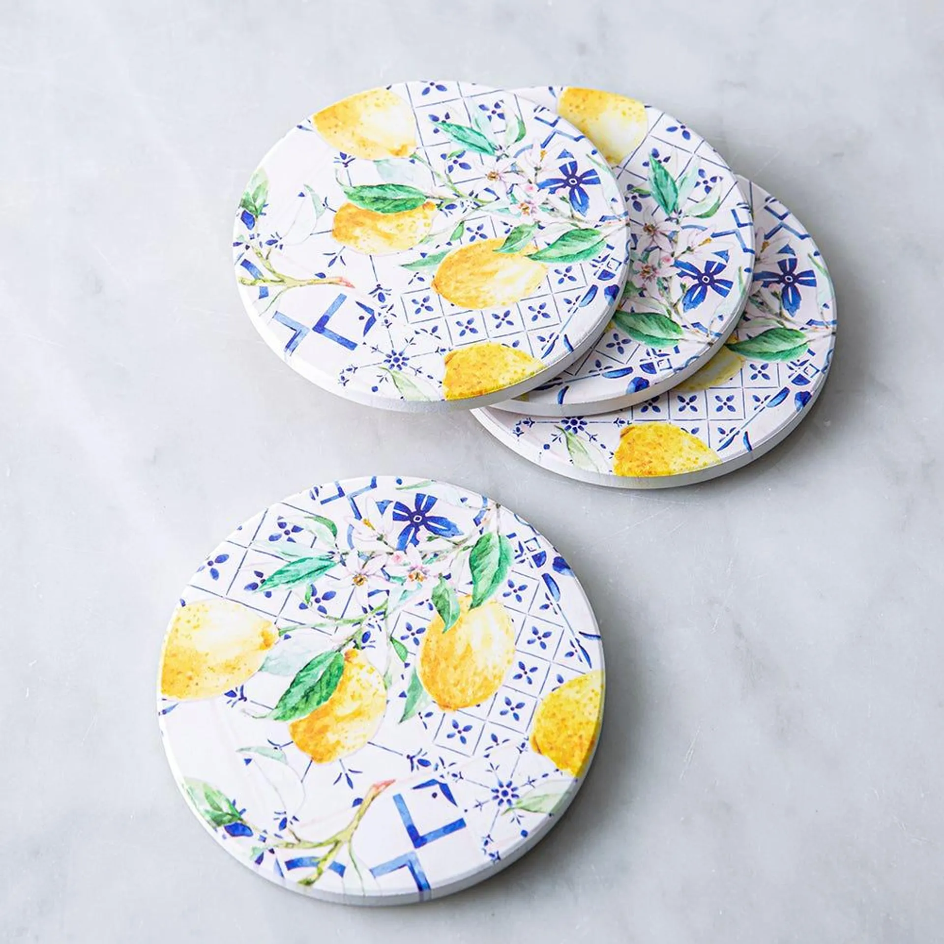 KSP Tessera 'Lemons' Coaster - Set of 4 10cm Dia. (Multi Colour)