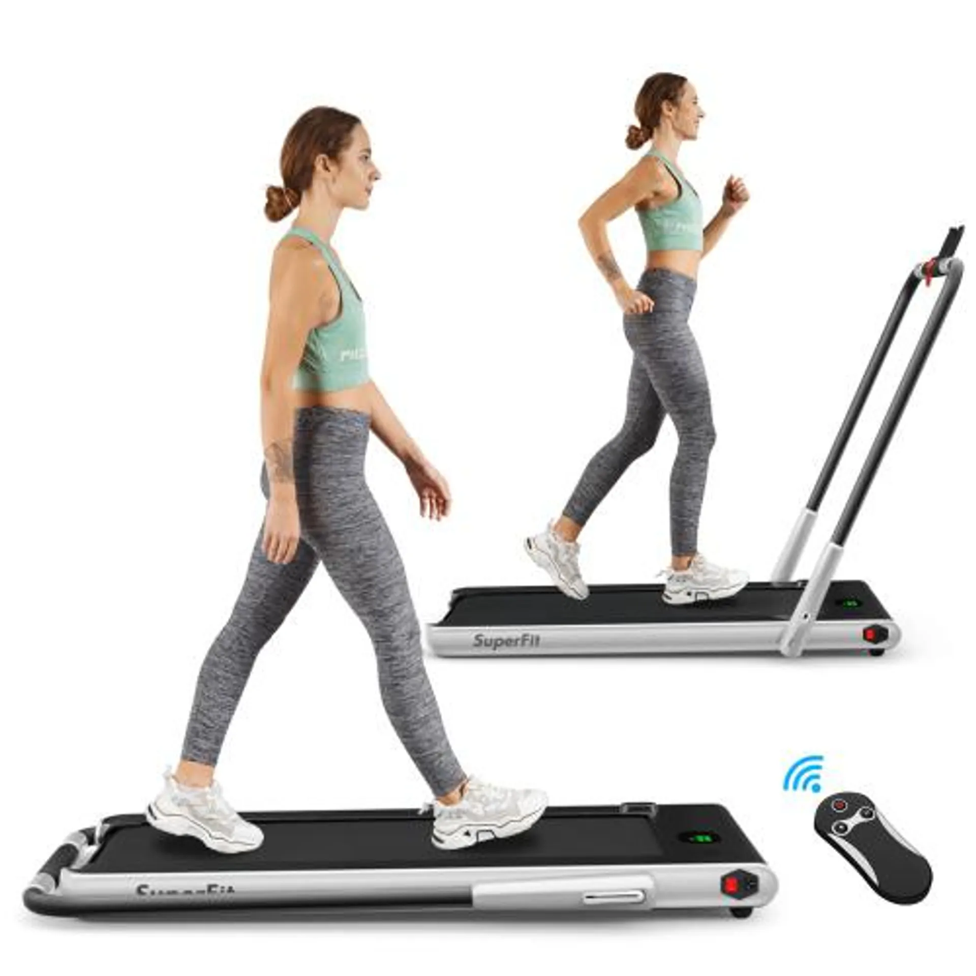 SuperFit 2.25HP 2 in 1 Folding Under Desk Treadmill / Walking Pad with Remote Control-Silver