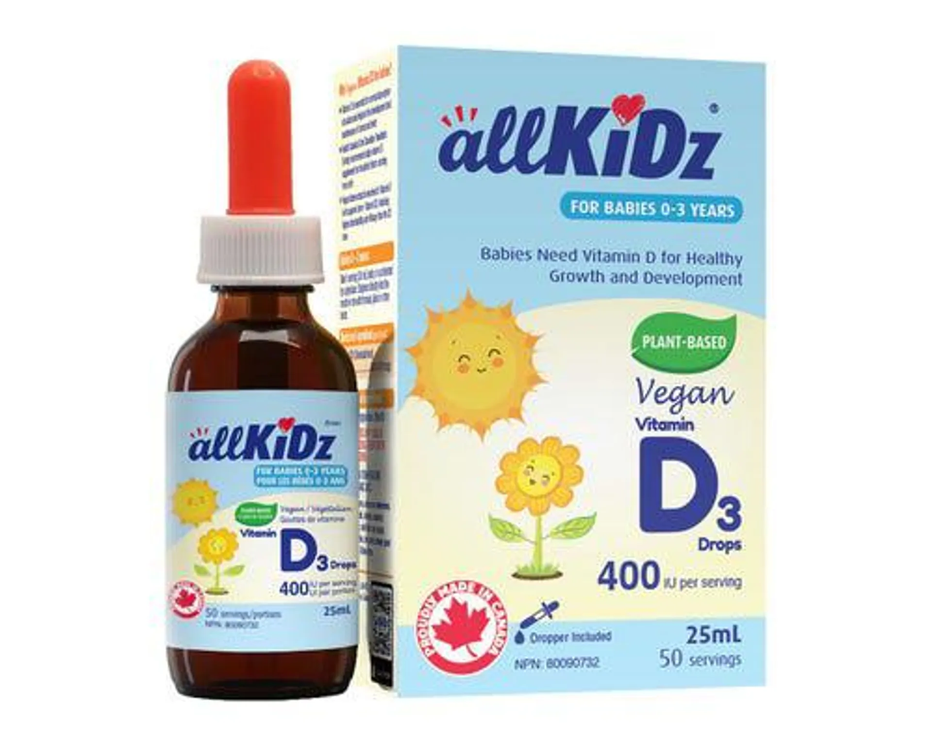 Allkidz Naturals Vitamin D3 Drops 400IU Vegan 25mL