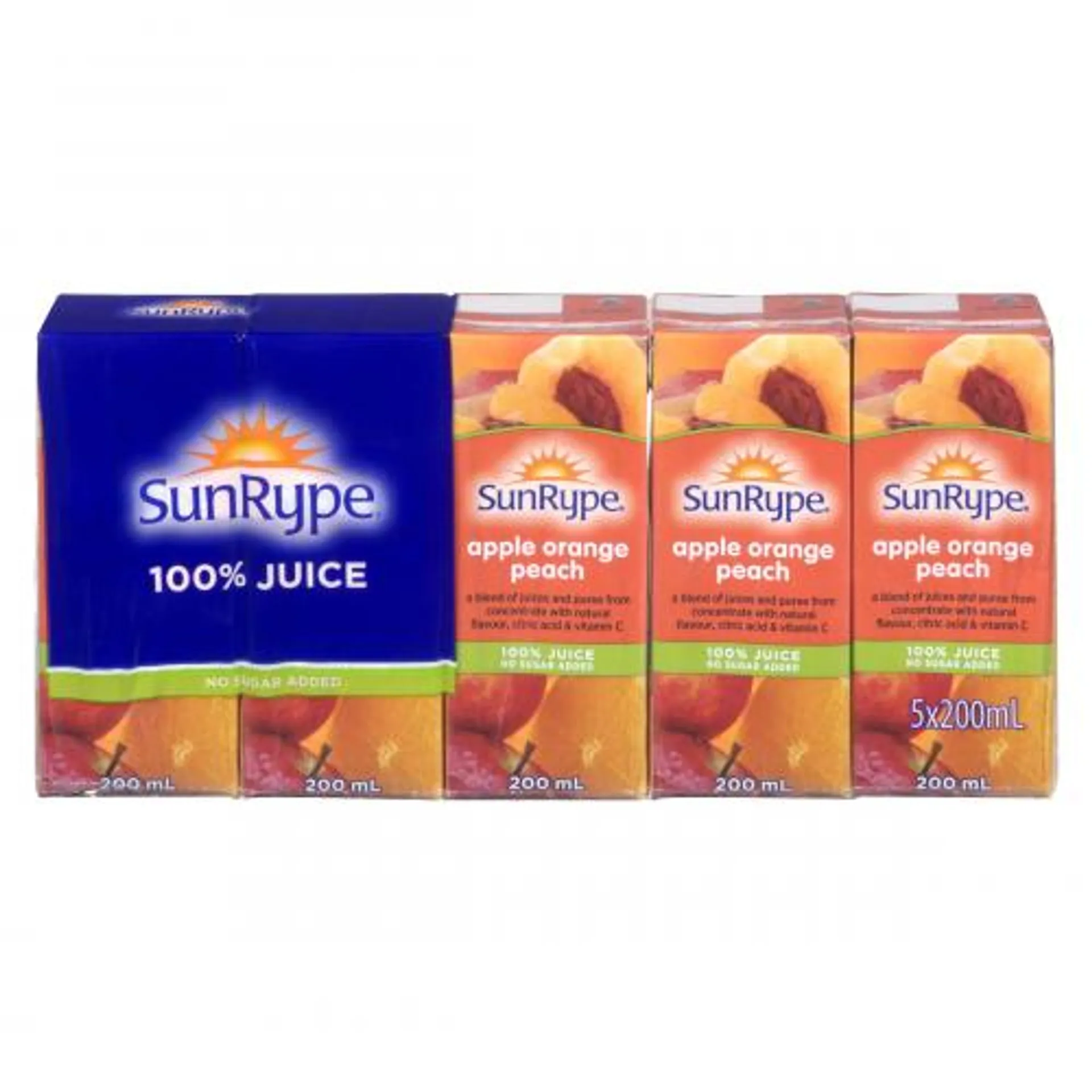 SunRype Apple Orange Peach Juice, 200 mL, 5 ct