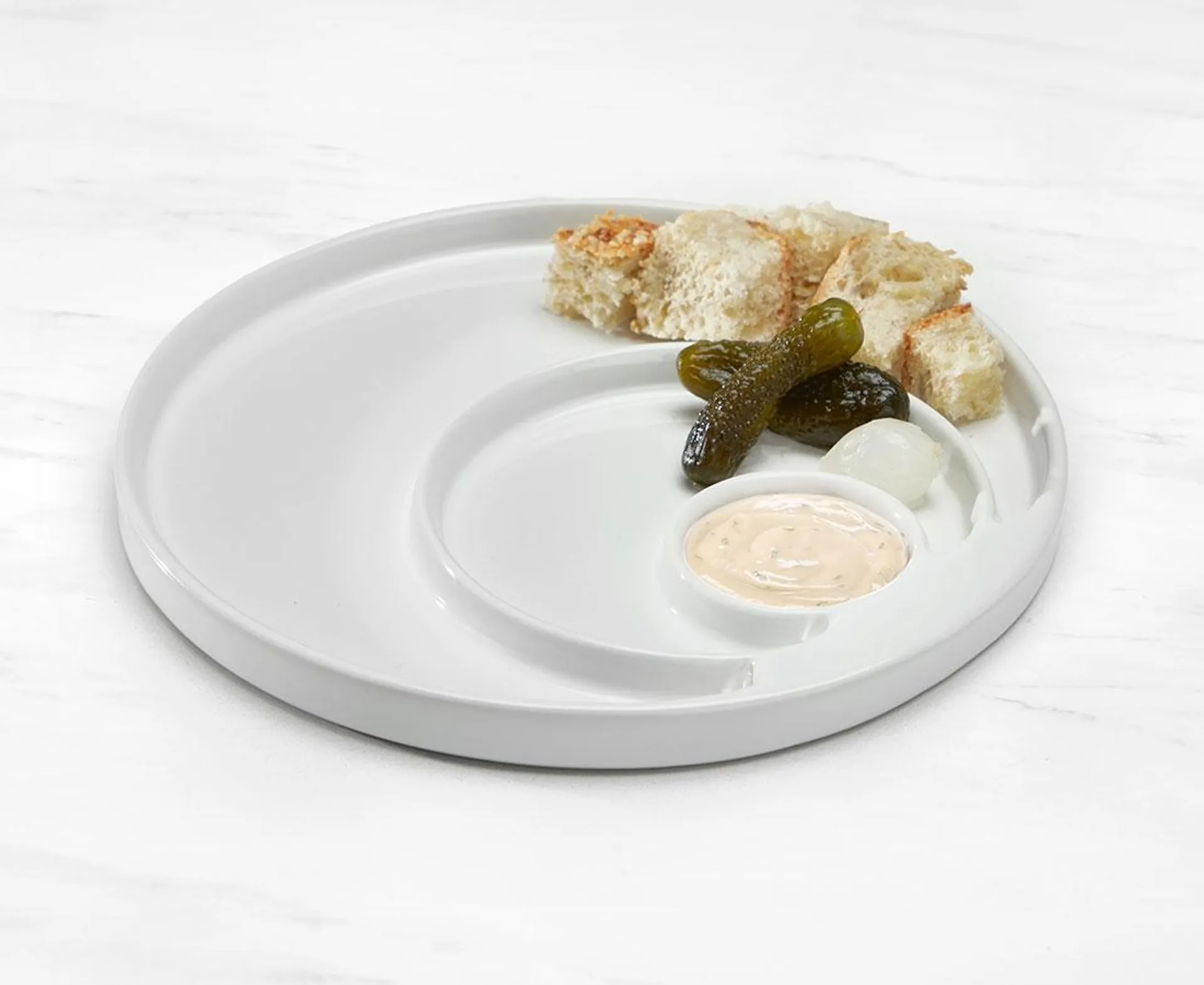 Circular Fondue Plate with 3 Sections, White, 22 cm