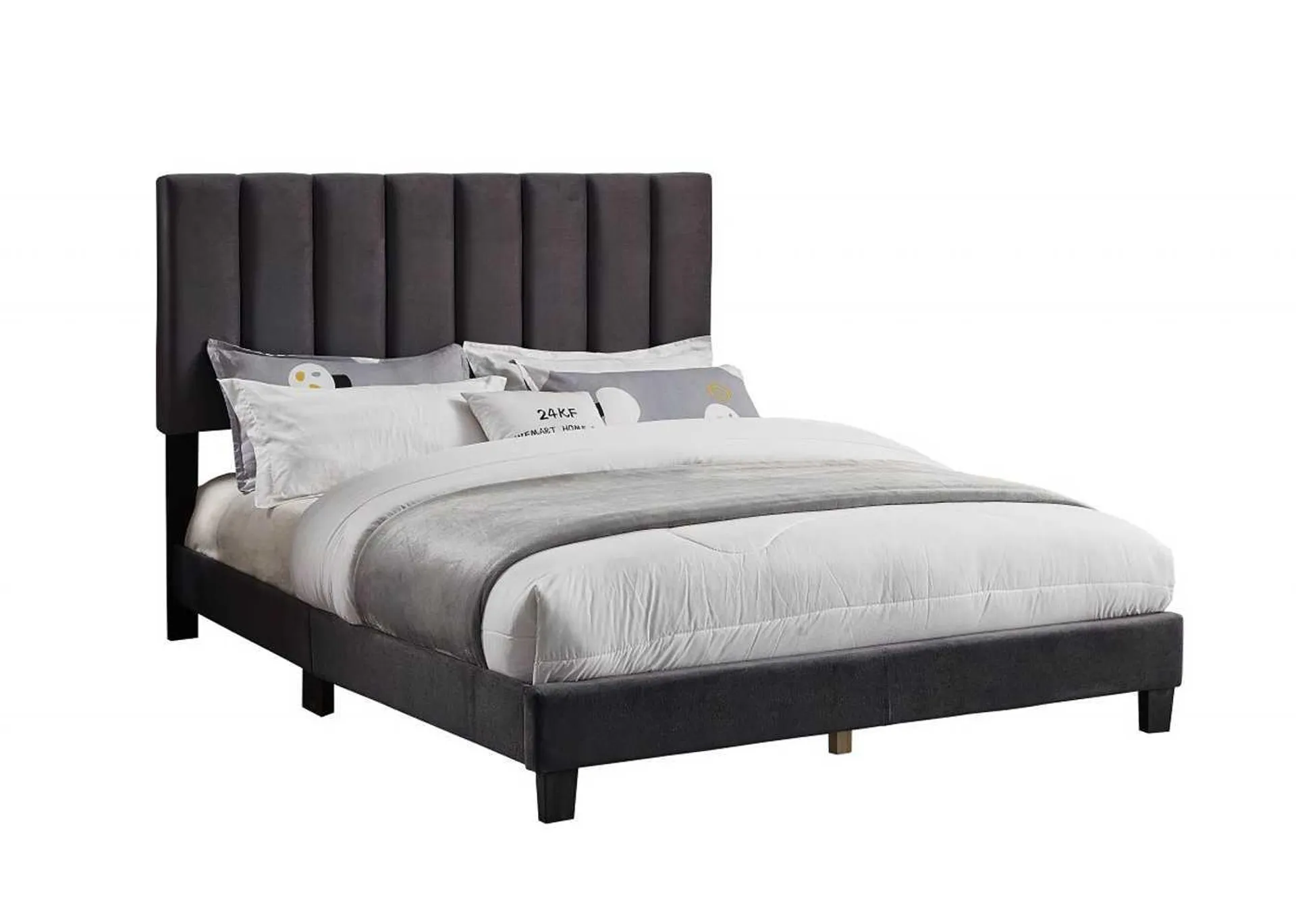 Graham Upholstered Bed - Charcoal / Queen