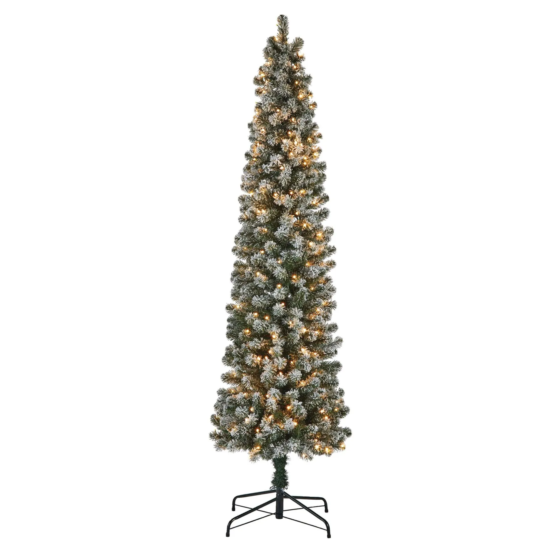 NOMA Pre-Lit Bennett Pencil Christmas Tree, 200 Colour-Changing LED Lights, 7-ft