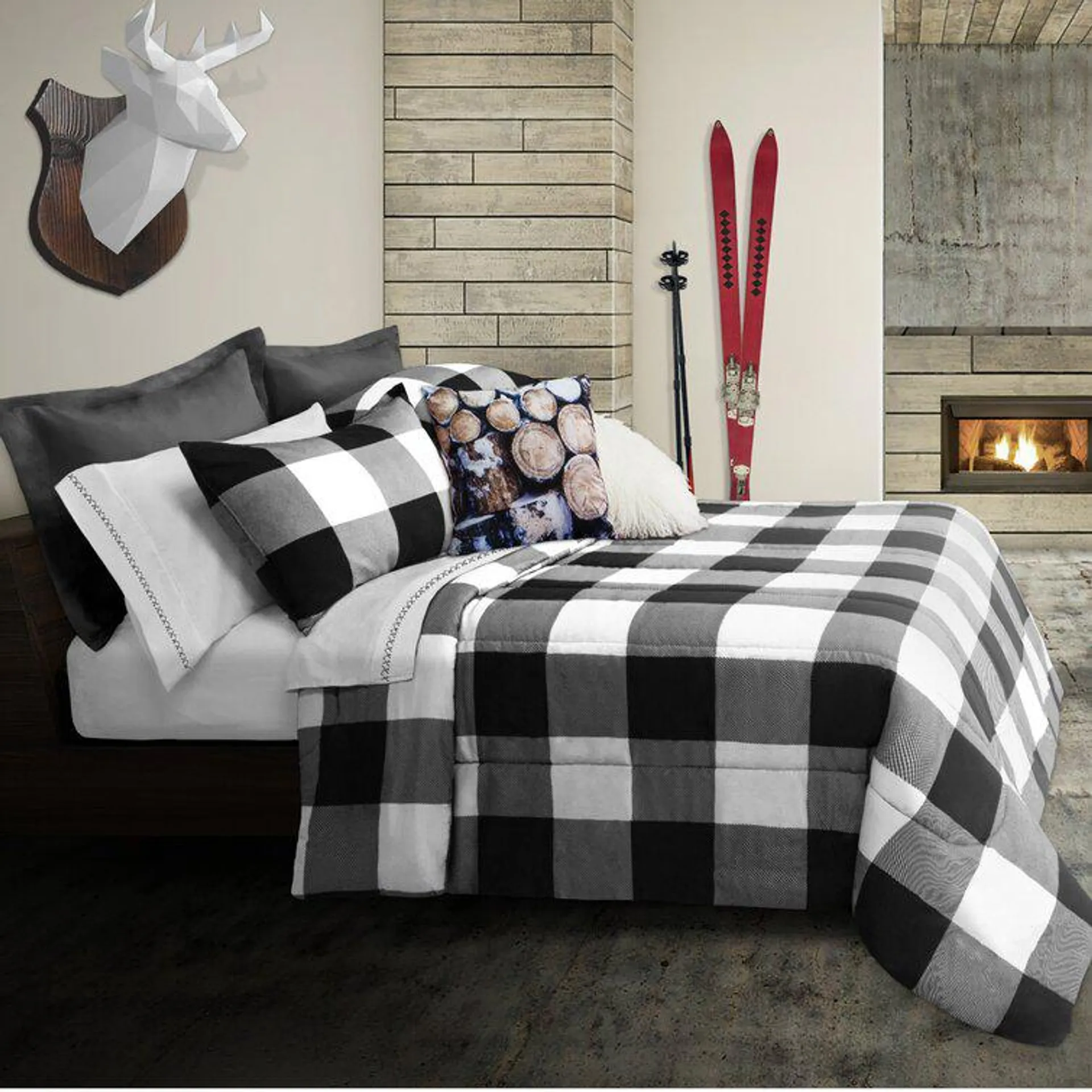 Downieville Modern & Contemporary Microfiber Plaid Comforter Set