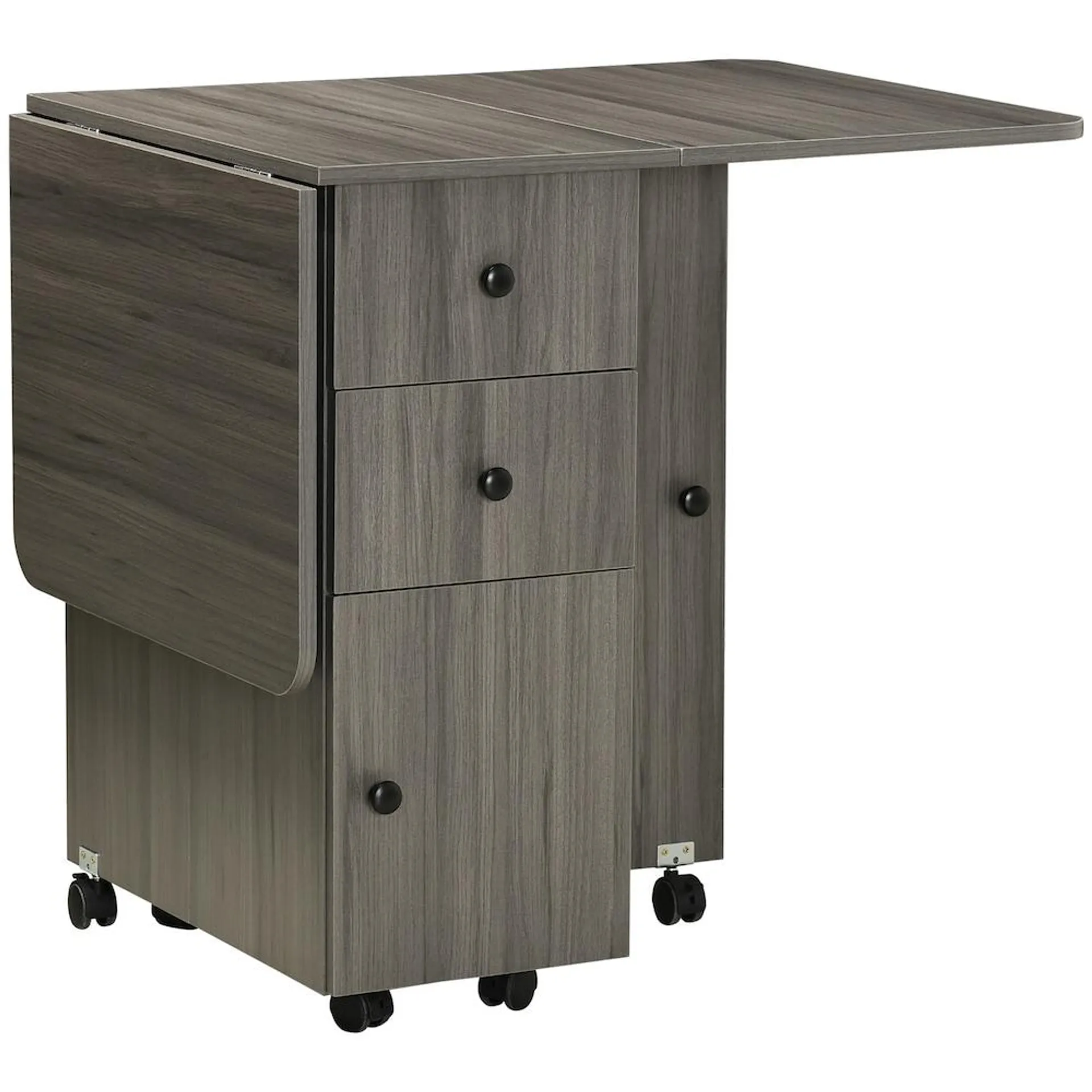 Foldable Dining Table, Rolling Kitchen Table With Storage Drawers Grey