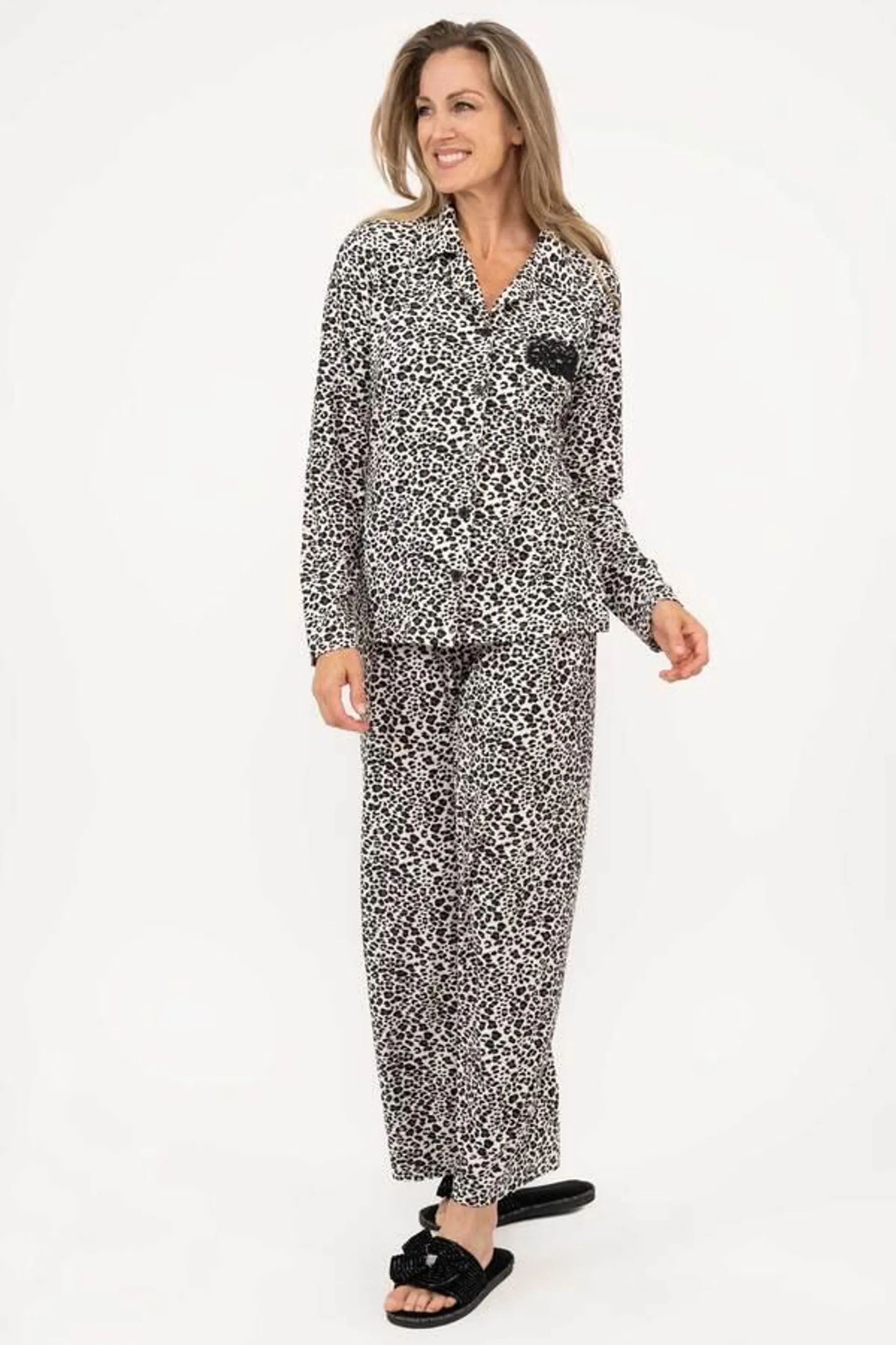 Charmour - Button-up PJ set with notch collar - Leopard