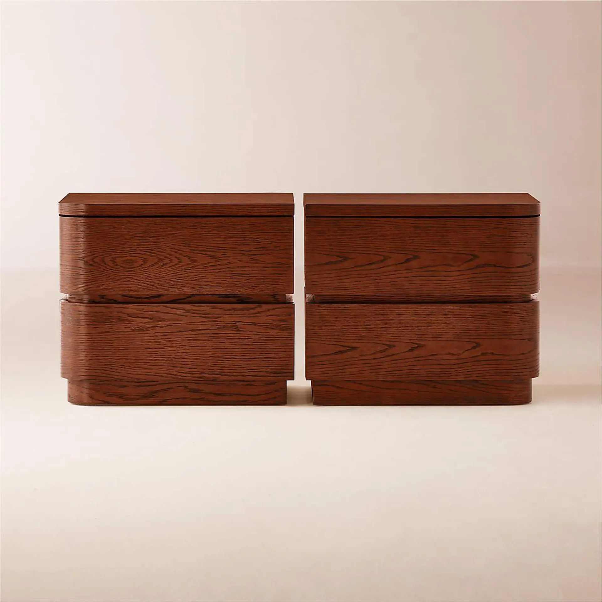 Gavin 2-Drawer Oak Wood Left and Right Nightstands Set of 2