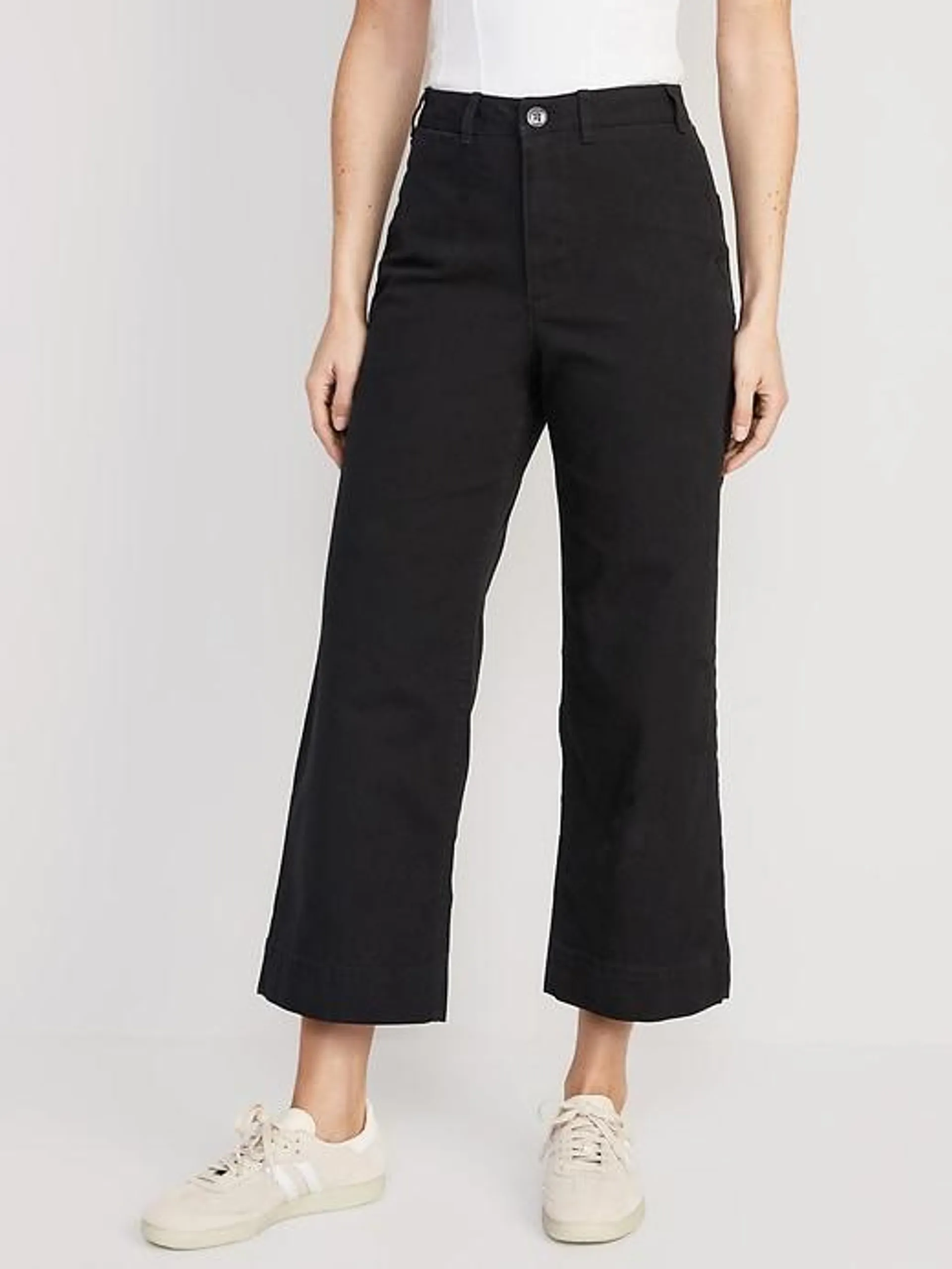 High-Waisted Crop Chino Wide-Leg Pants