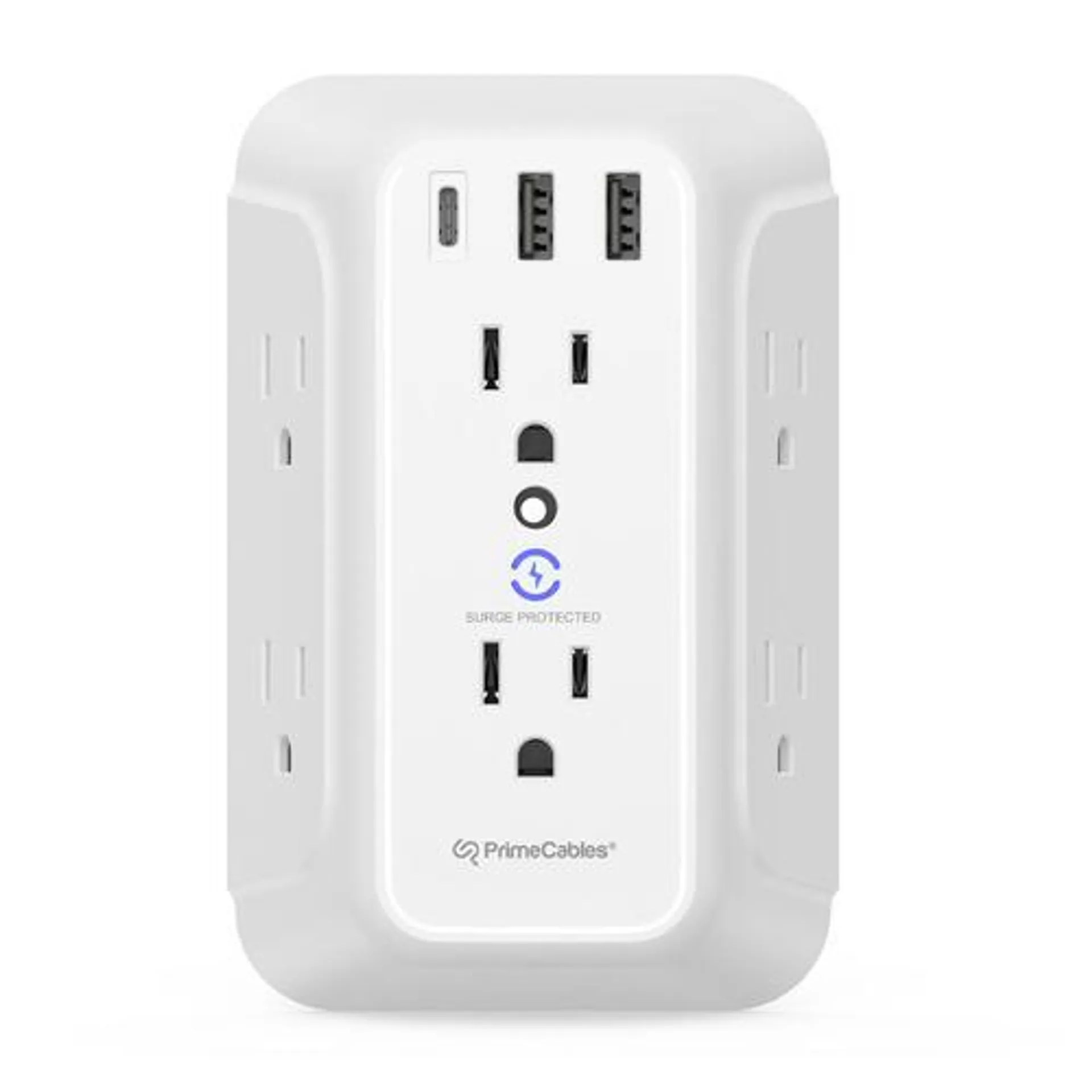 6-Outlet Wall Extender Surge Protector with 3 USB Charging Ports, ETL Listed - PrimeCables®