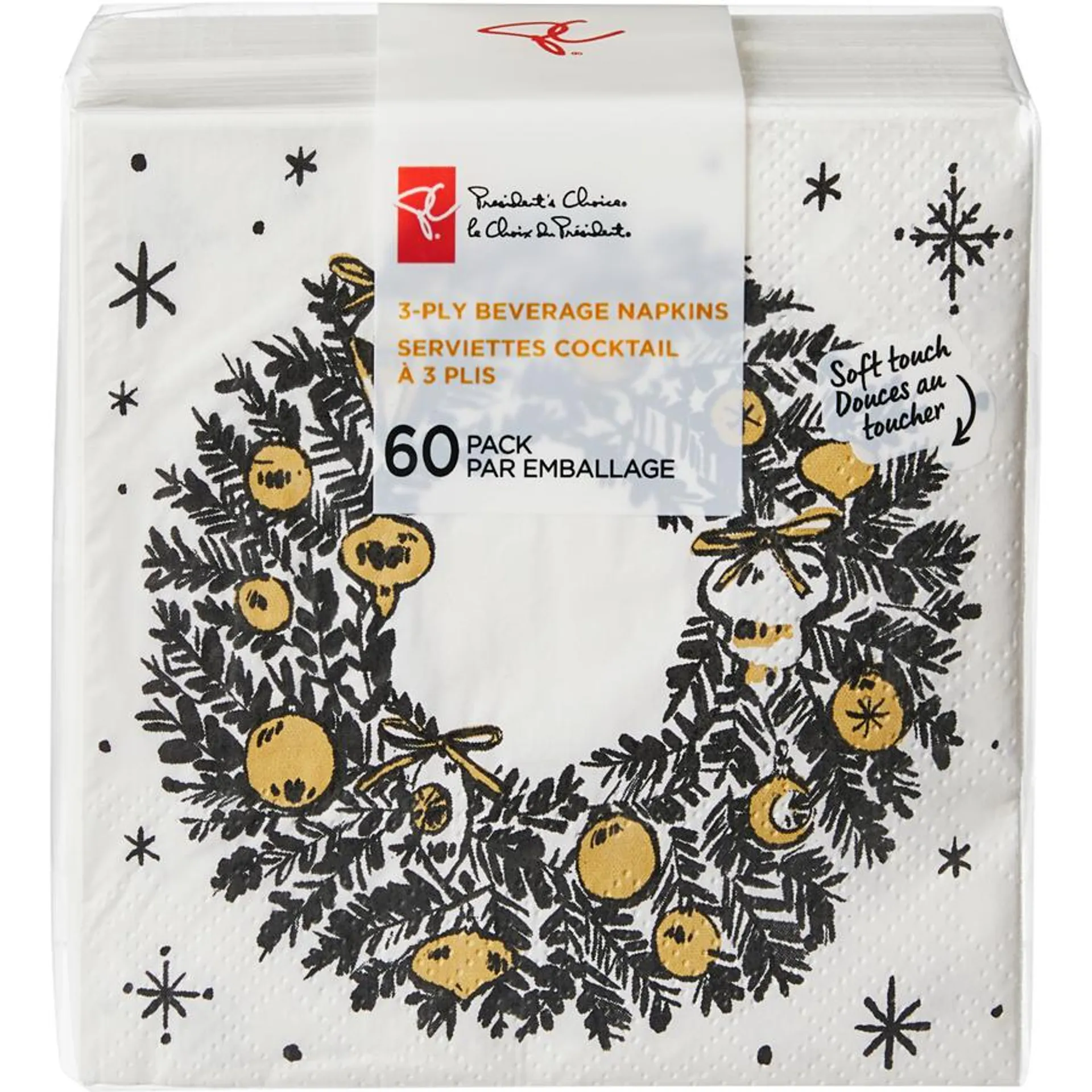 3 Ply Beverage Napkins 60 Pack - Wreath