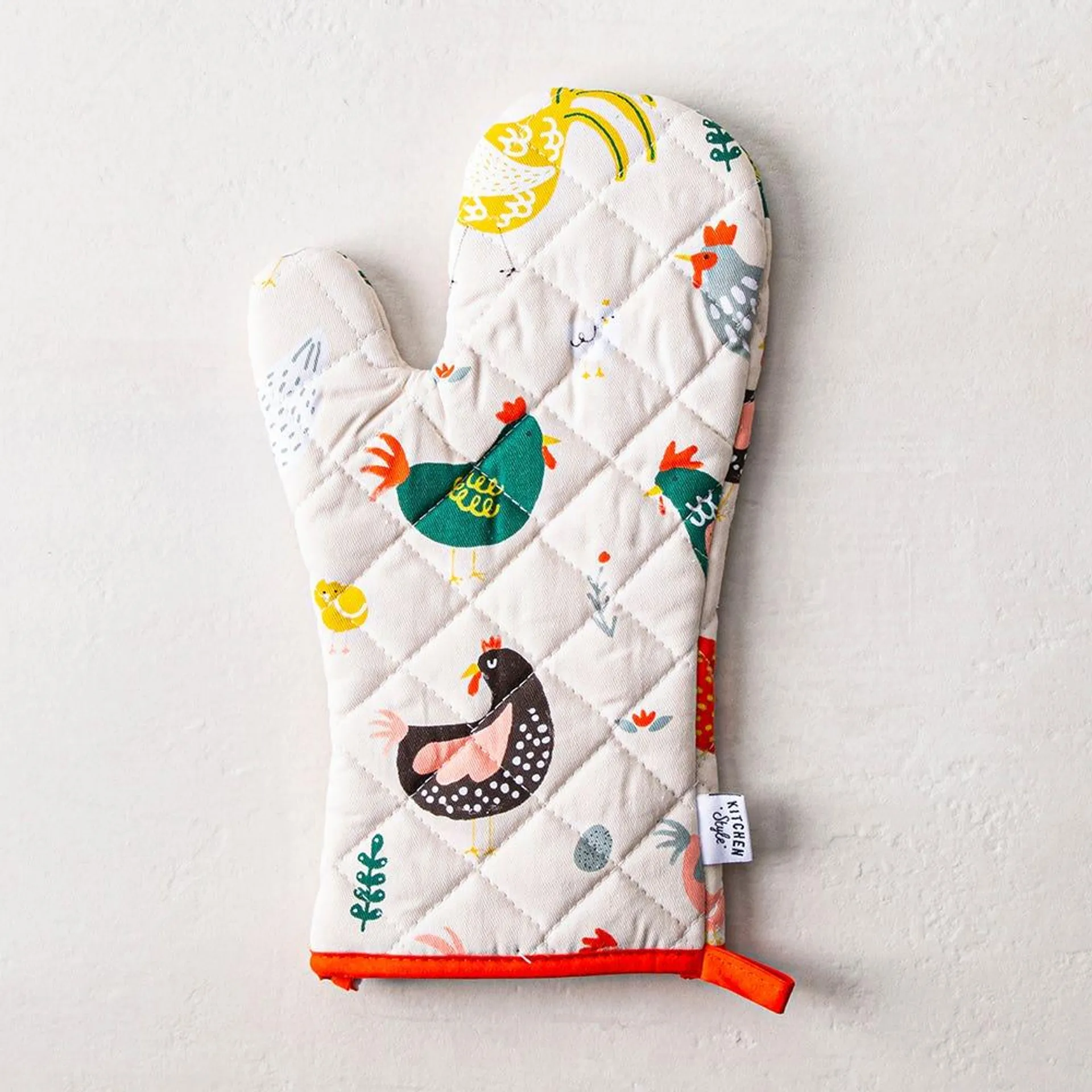 Kitchen Style Printed 'Chicken' Cotton Oven Mitt (Taupe)