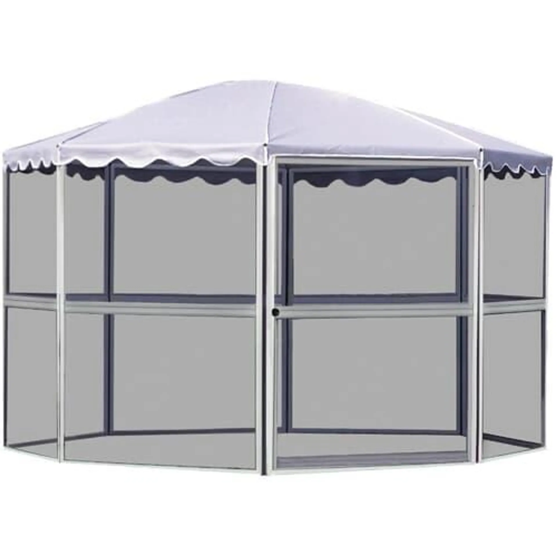 8 Panel Round Screenhouse - White with Grey Roof, 90 sq. ft.