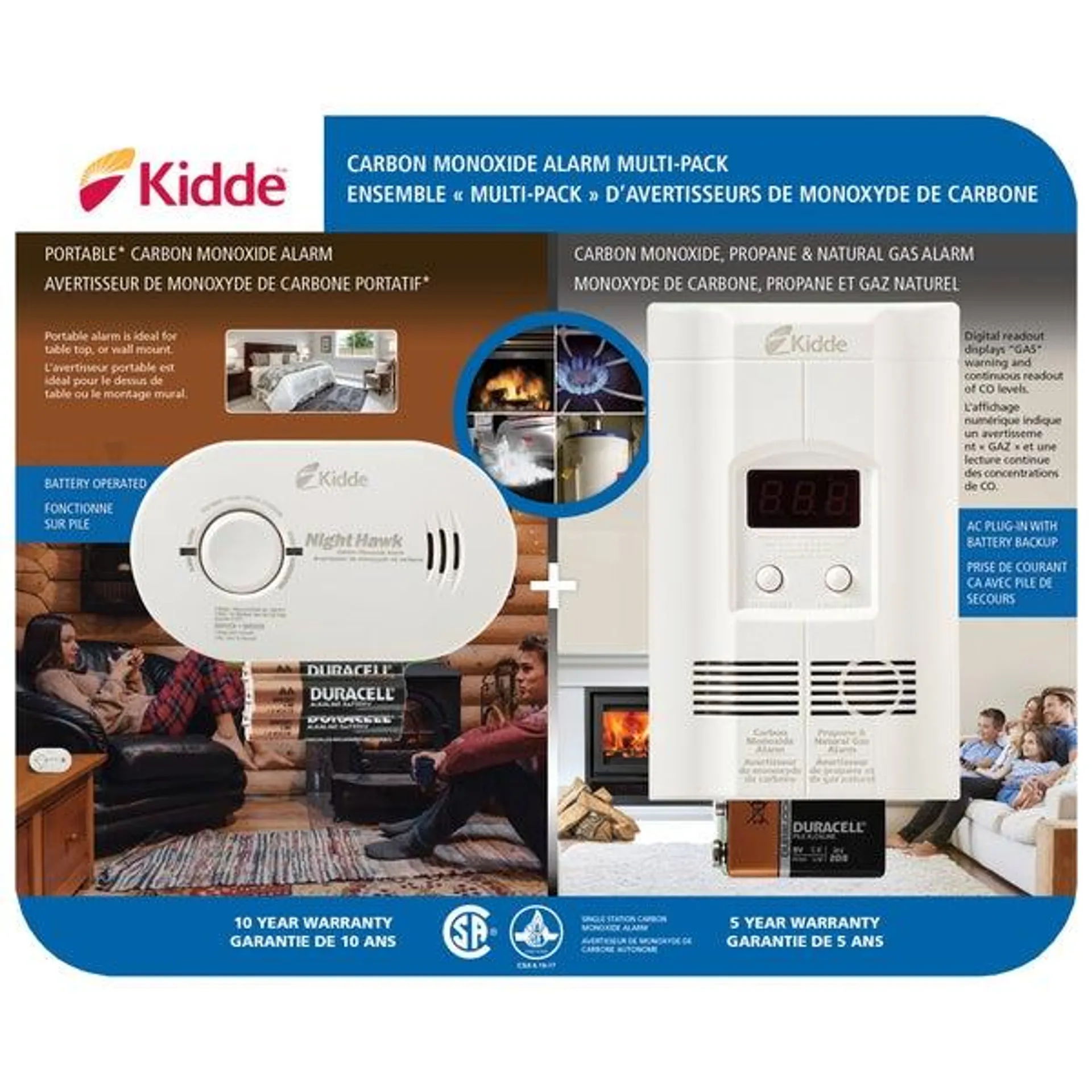 Kidde AC Plug-in Multi-Gas Alarm and Portable Carbon Monoxide Alarm, 2-pack