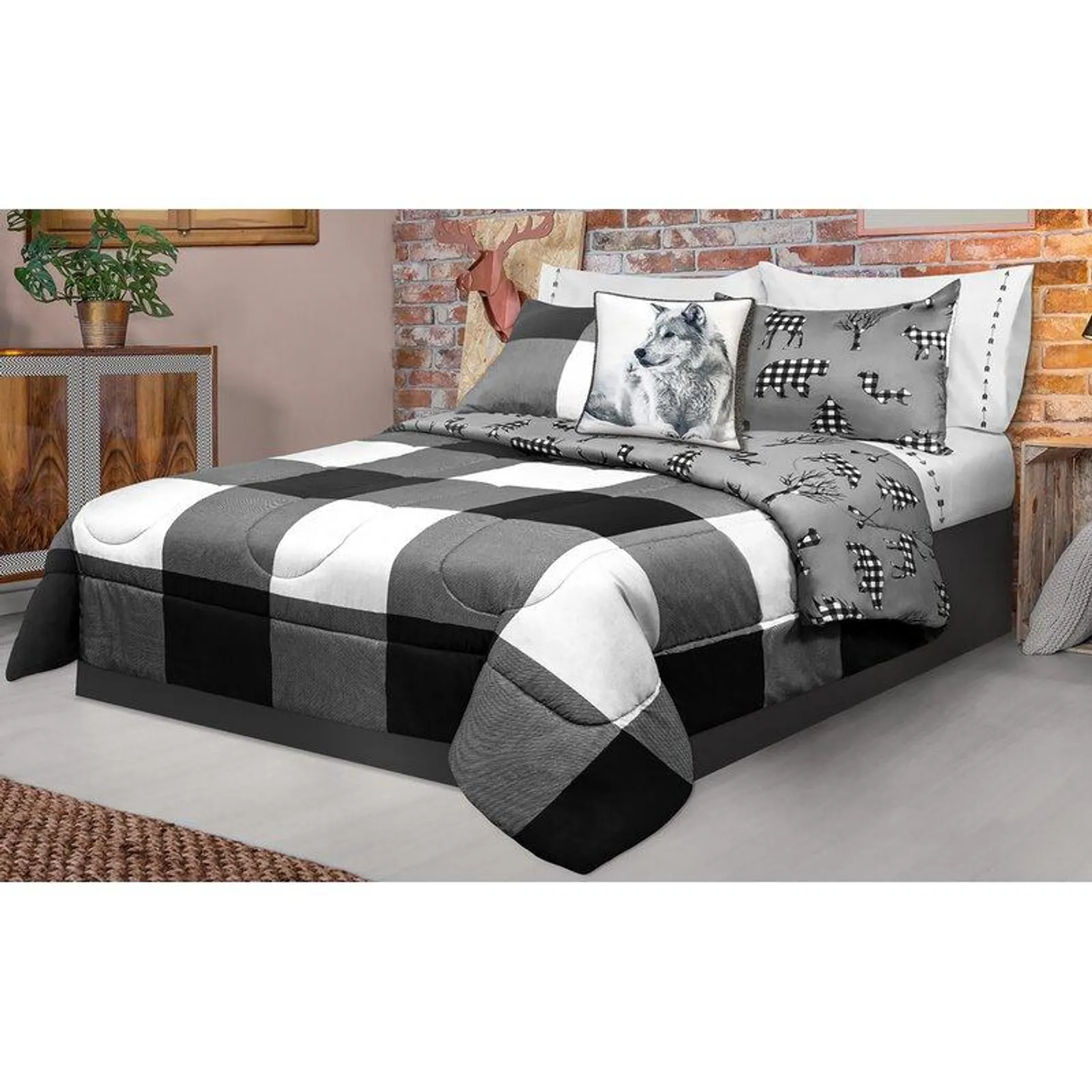 Queen Comforter + 2 Shams Buffalo Plaid Comforter Set