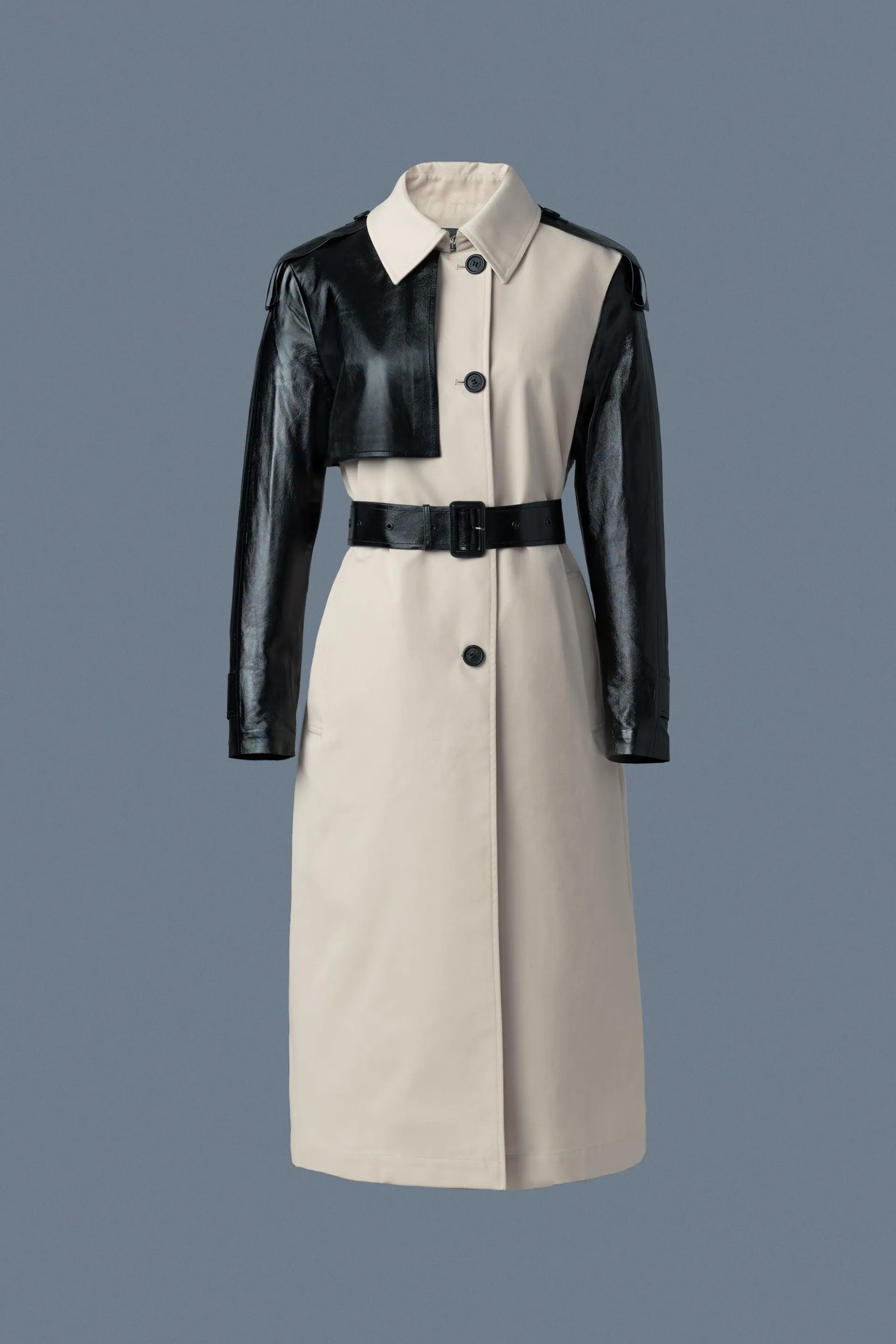 LEIKO Maxi Two-Toned Twill & Leather Trench