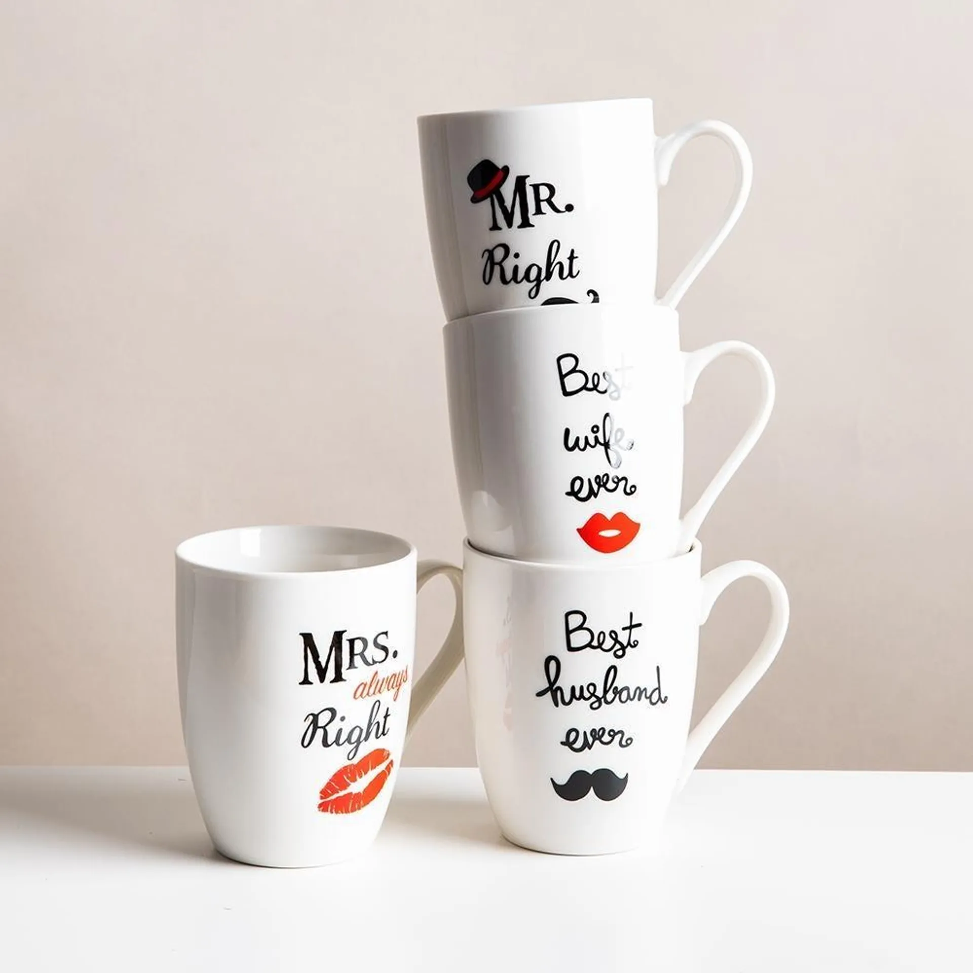 KSP Graphic 'Mr and Mrs' Mug - Set of 4 (White/Black)