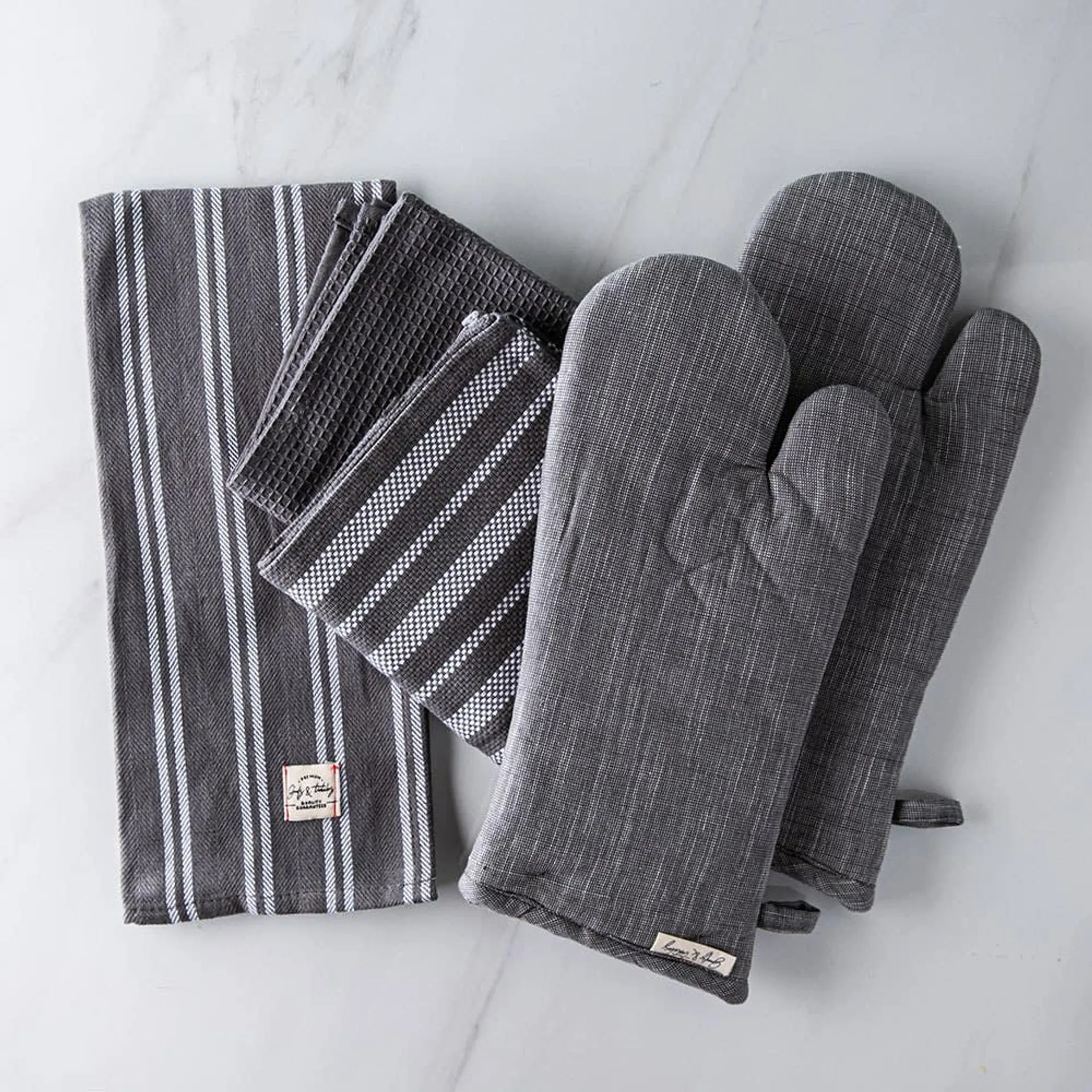 Harman Allure Cotton Oven Mitt and Towel Combo Set of 5 (Charcoal)