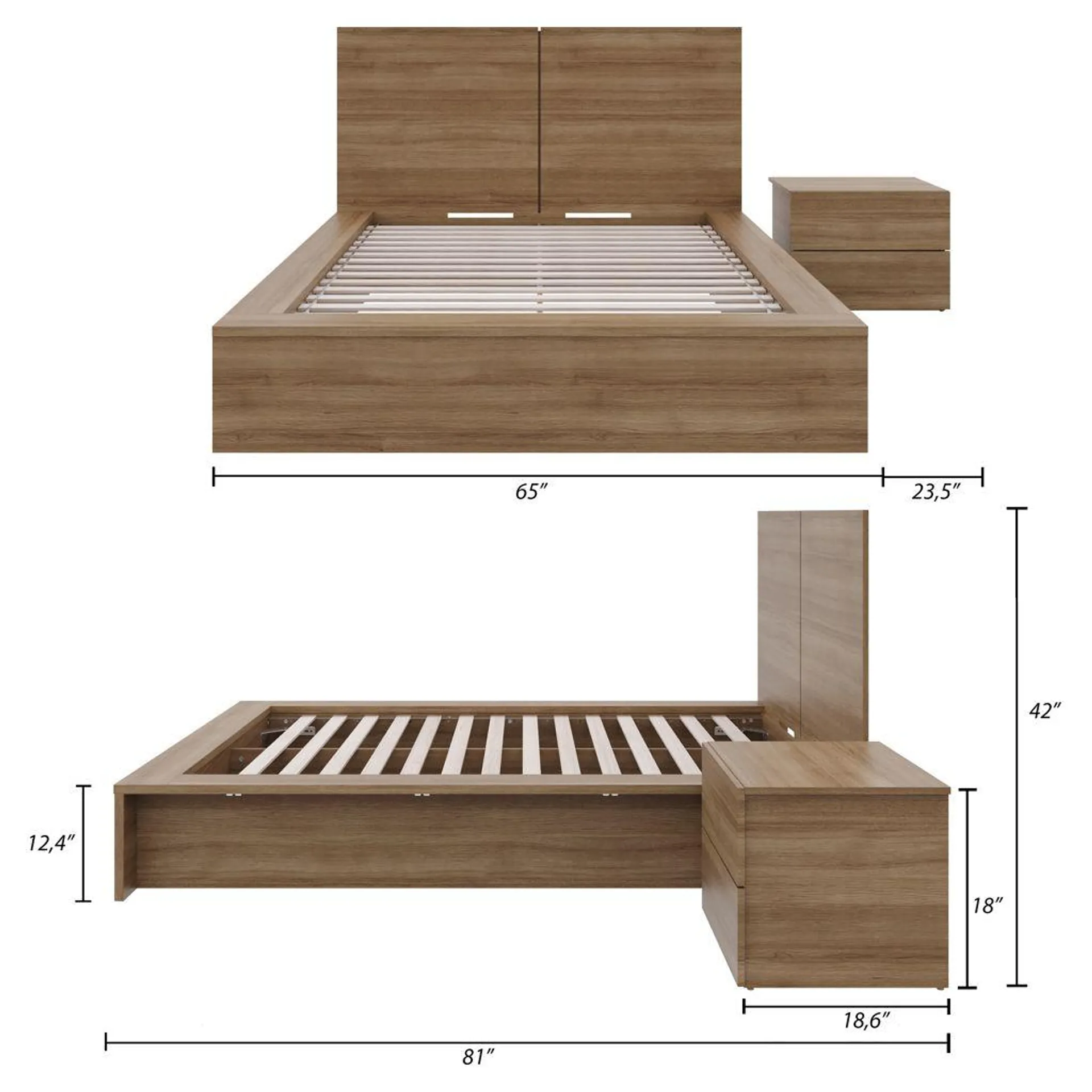 Mobilier de chambre à coucher James 3 pièces - Double