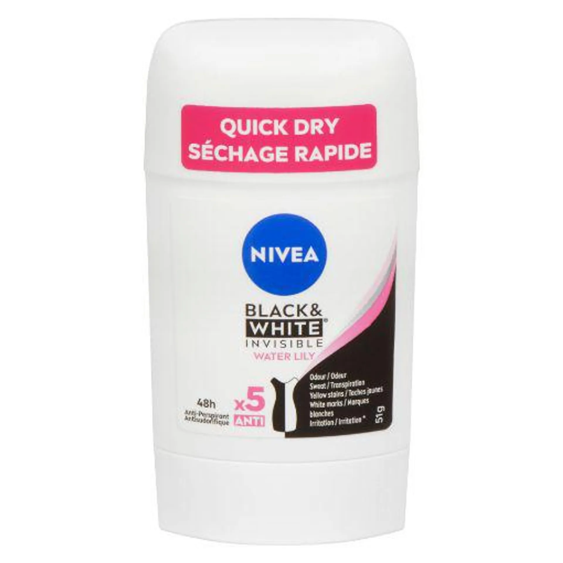 NIVEA BLACK and WHITE ANTIPERSPIRANT STICK - WATER LILY 51GR