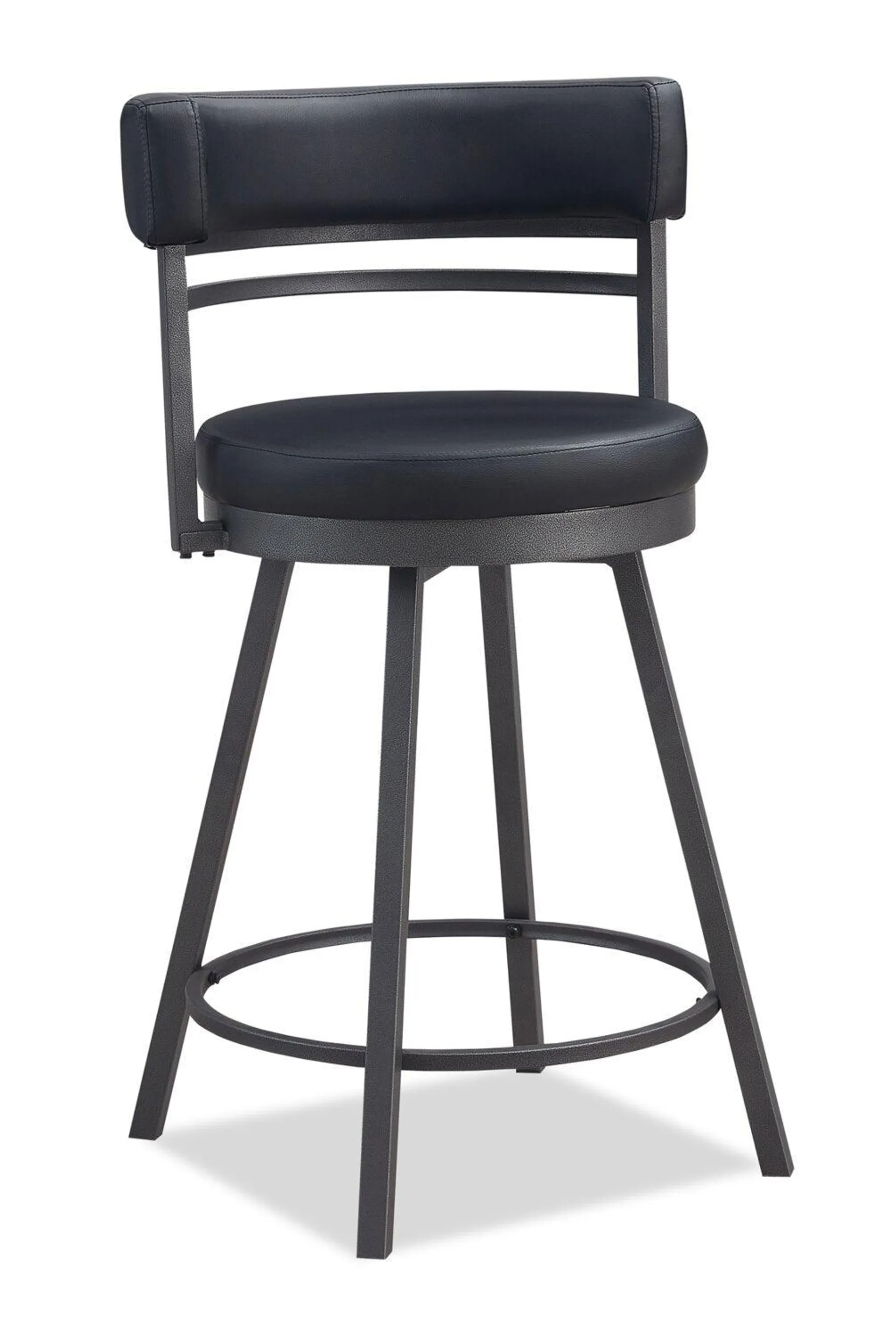 Mila Barstool with Swivel Seat, Vegan Leather Fabric, Metal - Black