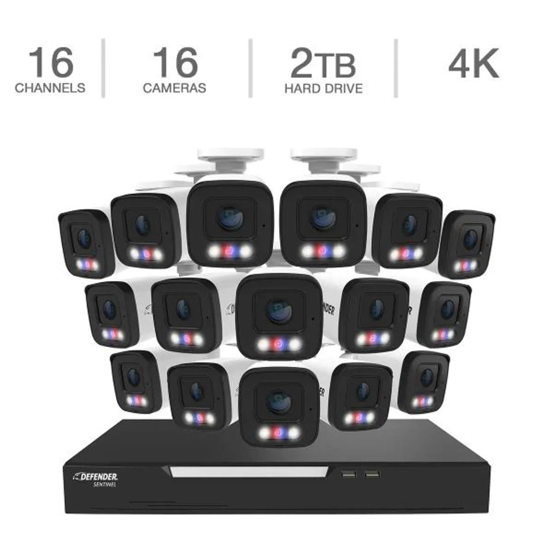 Defender AI POWERED Sentinel 4K Ultra HD Wired 16 Channel PoE NVR Security System with 16 Metal Cameras