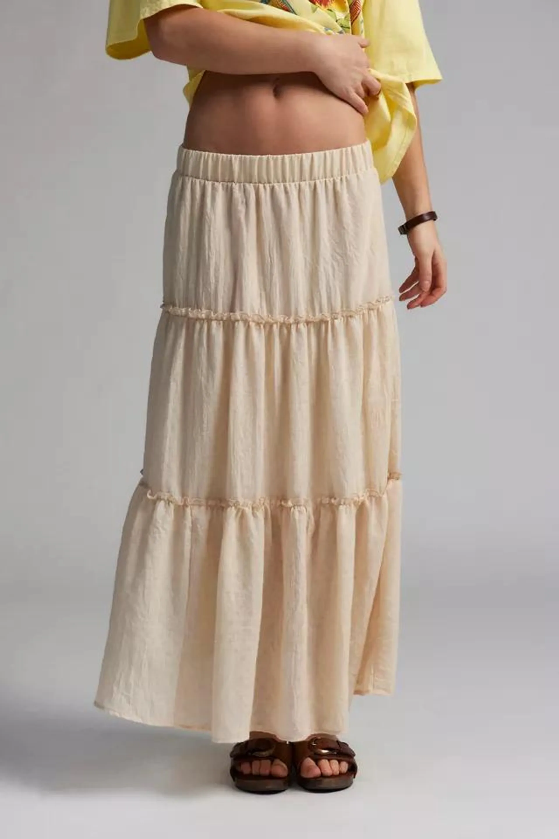 Urban Renewal Remnants Crepe Tiered Midi Skirt