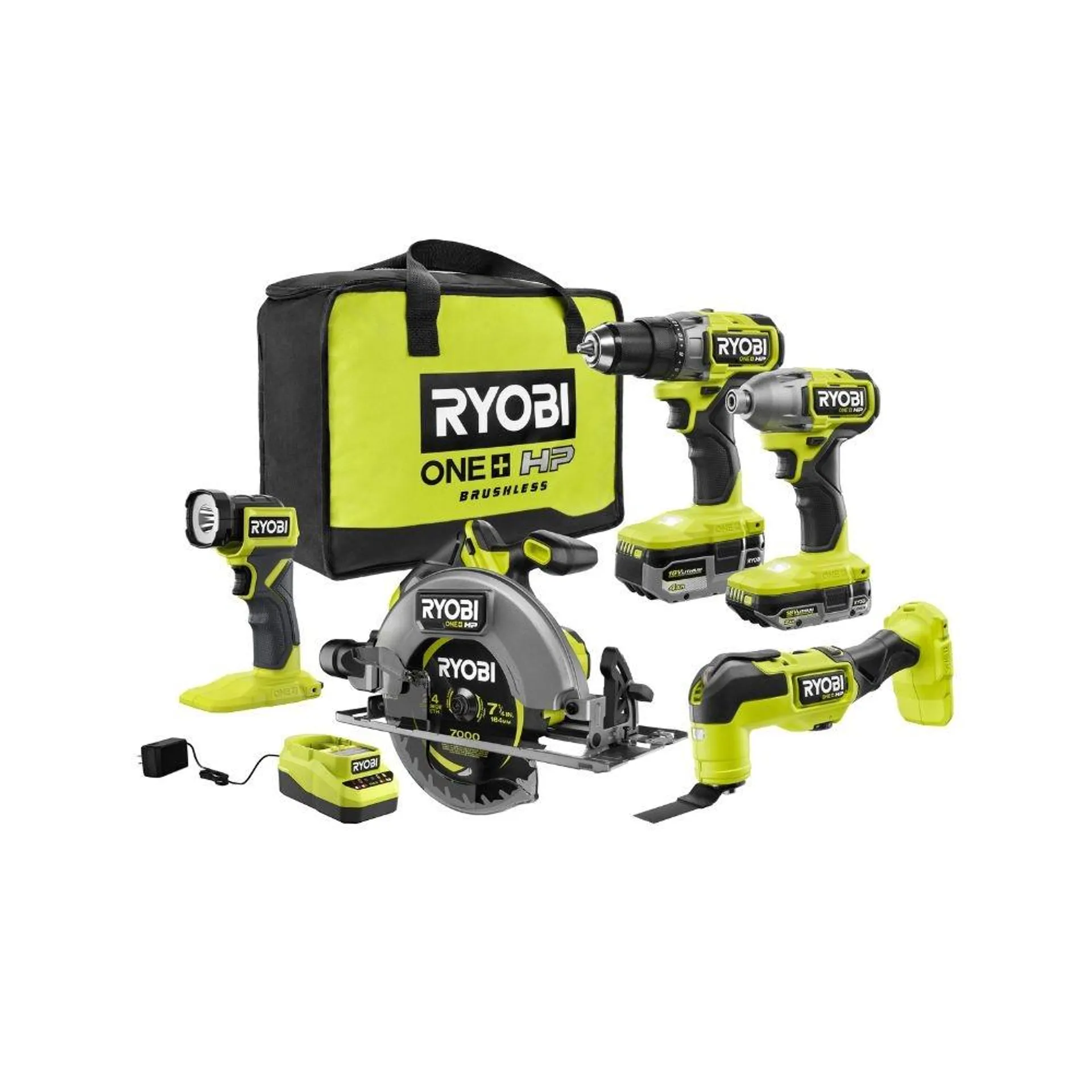 18V ONE+ HP Brushless Cordless 5-Tool Kit with (1) 2.0 Ah and (1) 4.0 Ah Batteries and Charger