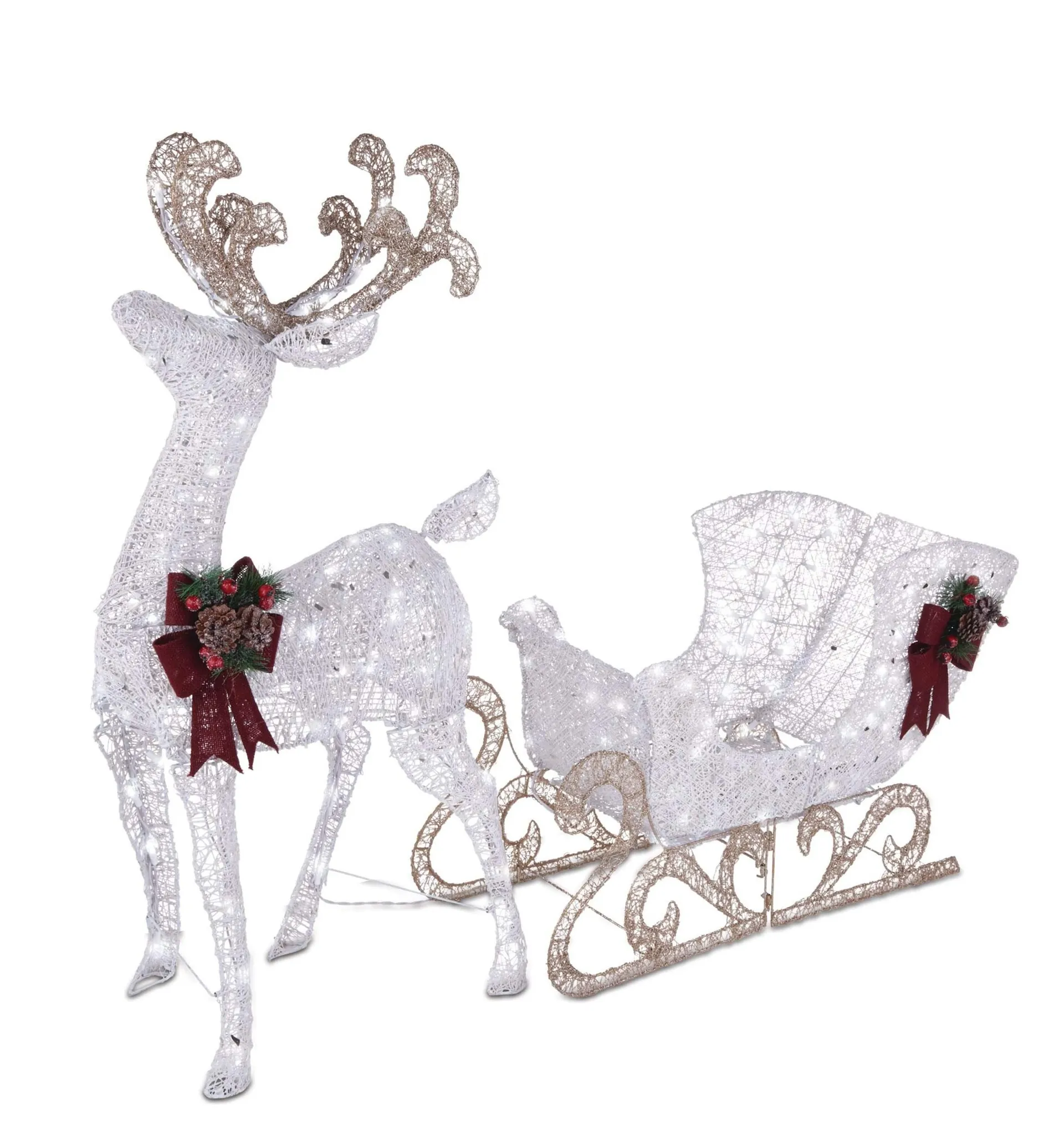 CANVAS 4' LED Arctic White Deer and Sleigh Christmas Decoration