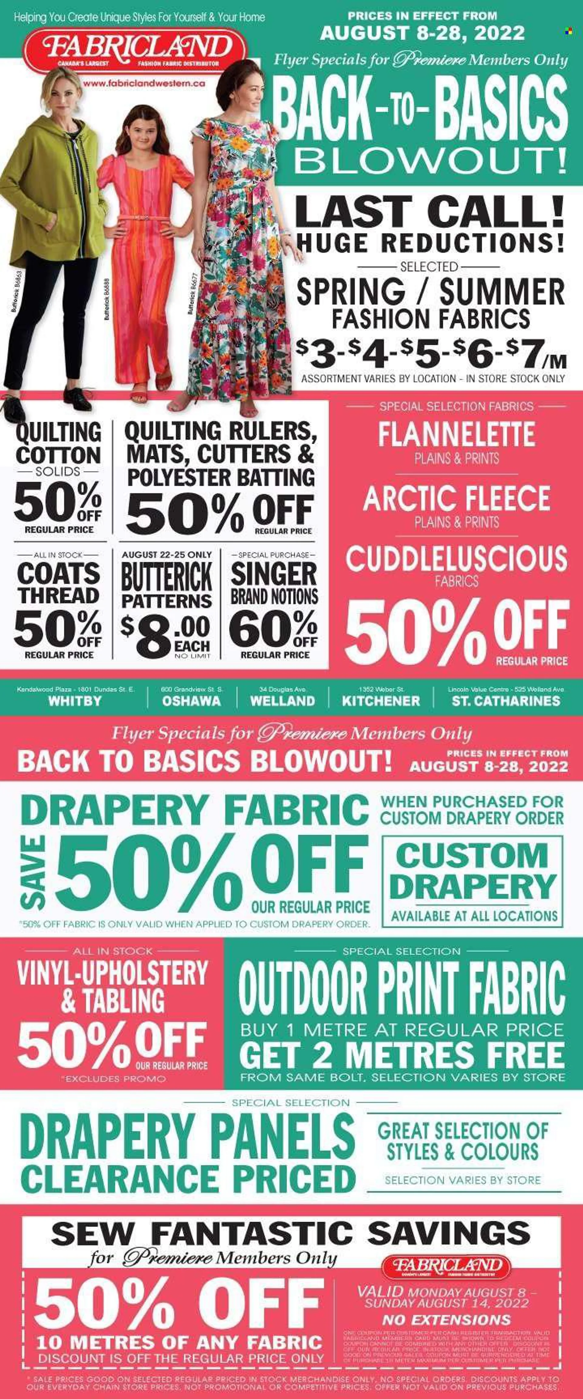 FABRICLAND Flyer - August 08, 2022 - August 28, 2022.