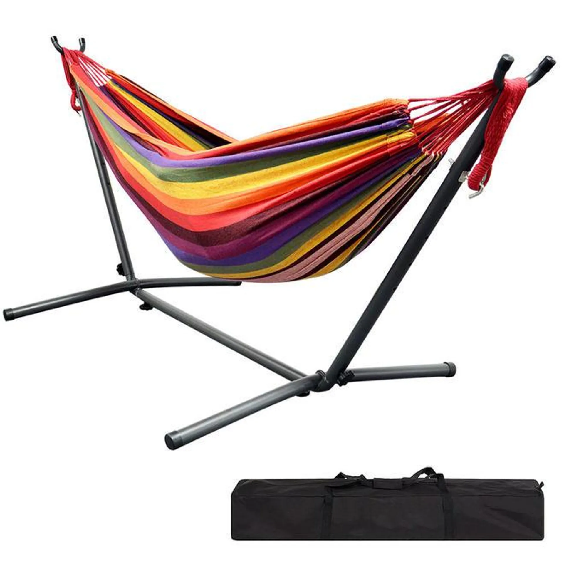 9Ft Double Hammock with Space-Saving Steel Stand for Travel, Outdoor Camping - Yardlab™ - Red