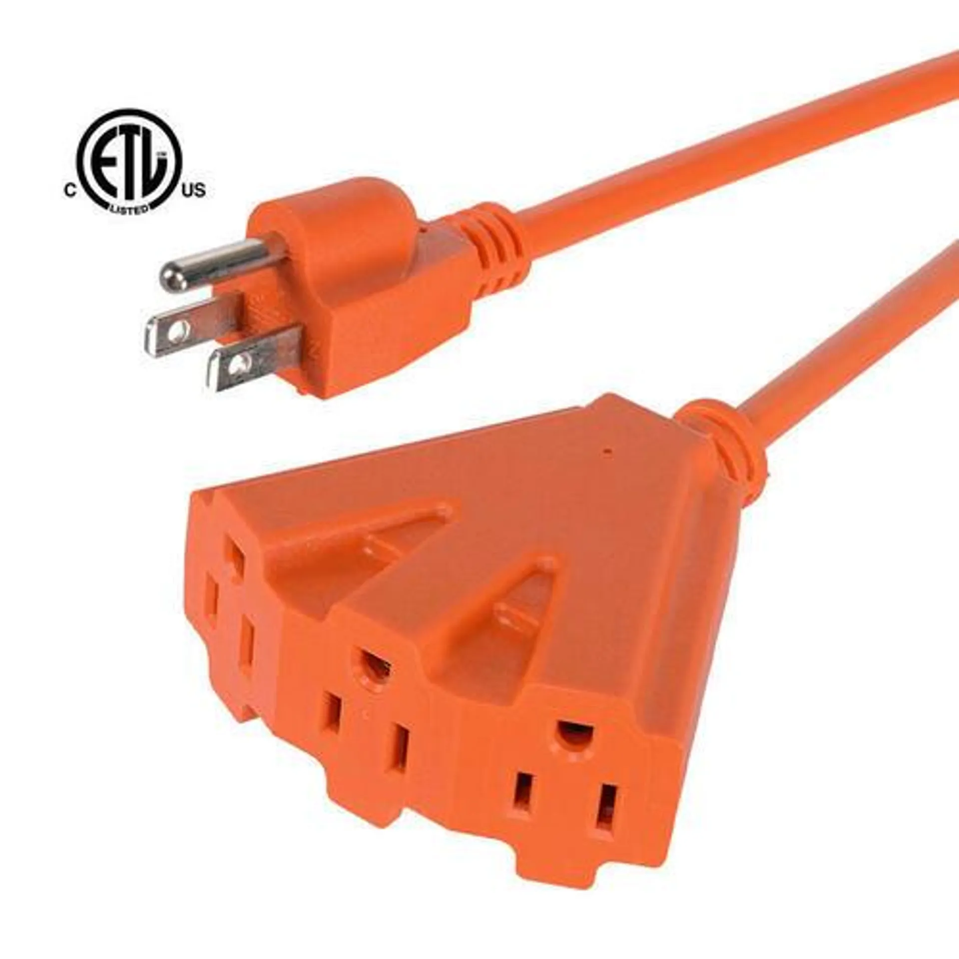 10Ft Heavy Duty 3-Prong Extension Cord with 3 Outlets, Indoor/Outdoor, ETL Listed - PrimeCables®