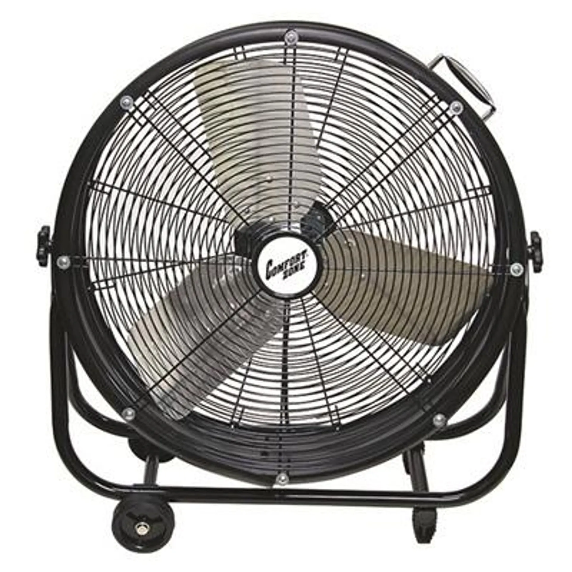 BE or Comfort Zone 24" 2-Speed High-Velocity Industrial Drum Fan with Aluminum Blades and 180-Degree Adjustable Tilt in Black