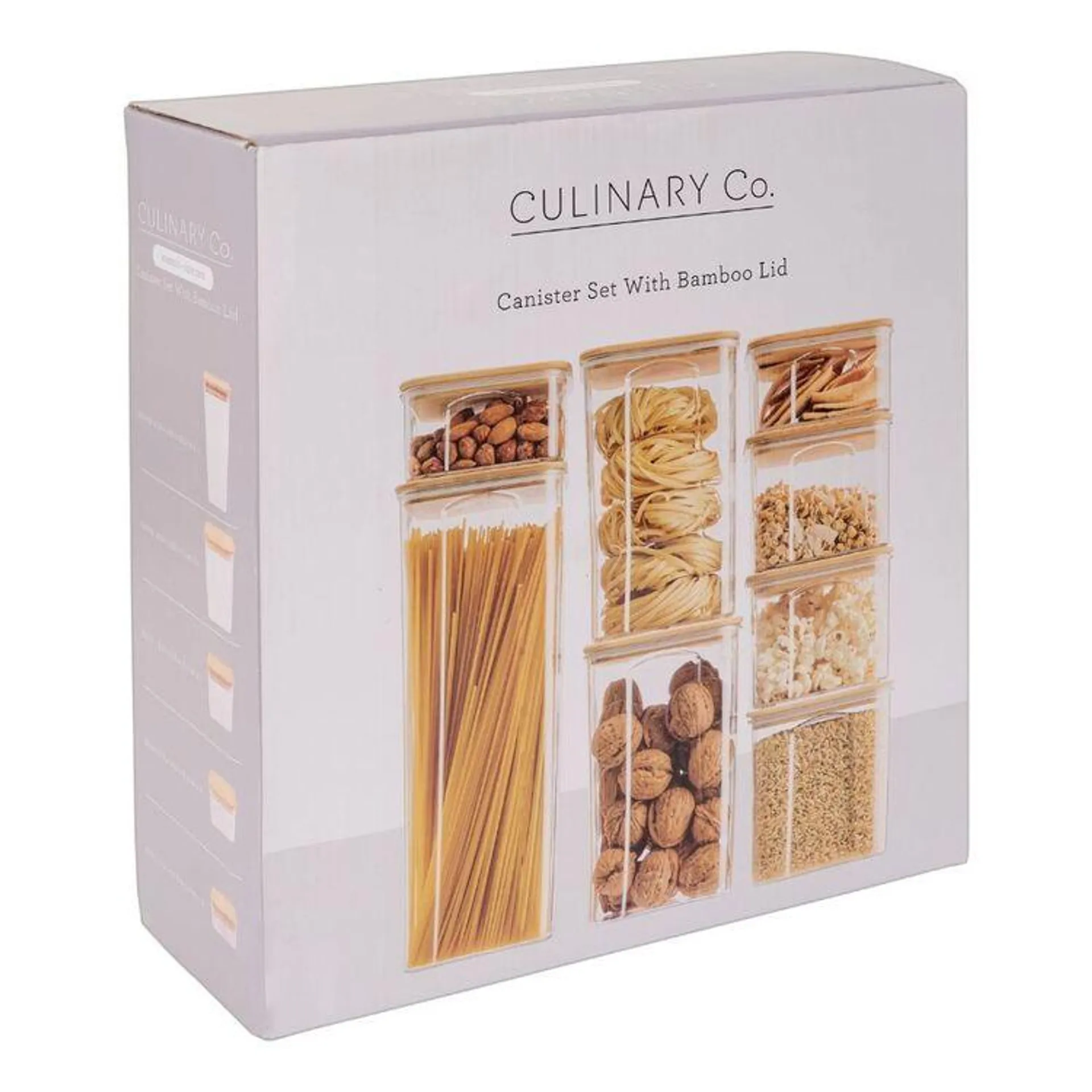 Culinary Co Cannister Bamboo Lid 8 Piece Set Clear