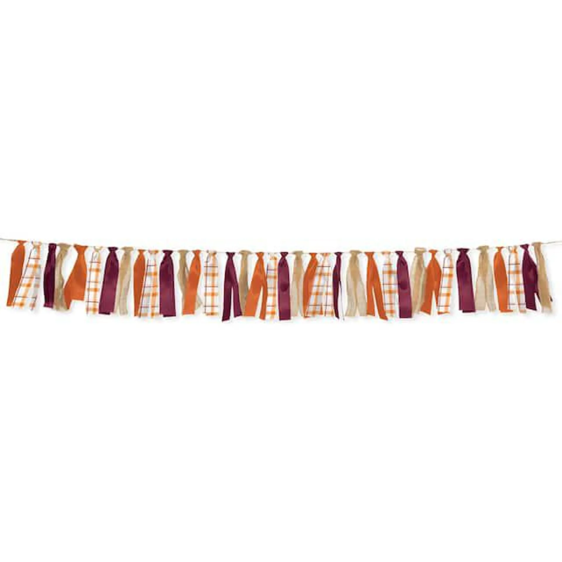 Fabric Ribbon Garland, Multi-Coloured Plaid, 12-in, Indoor Decoration for Fall