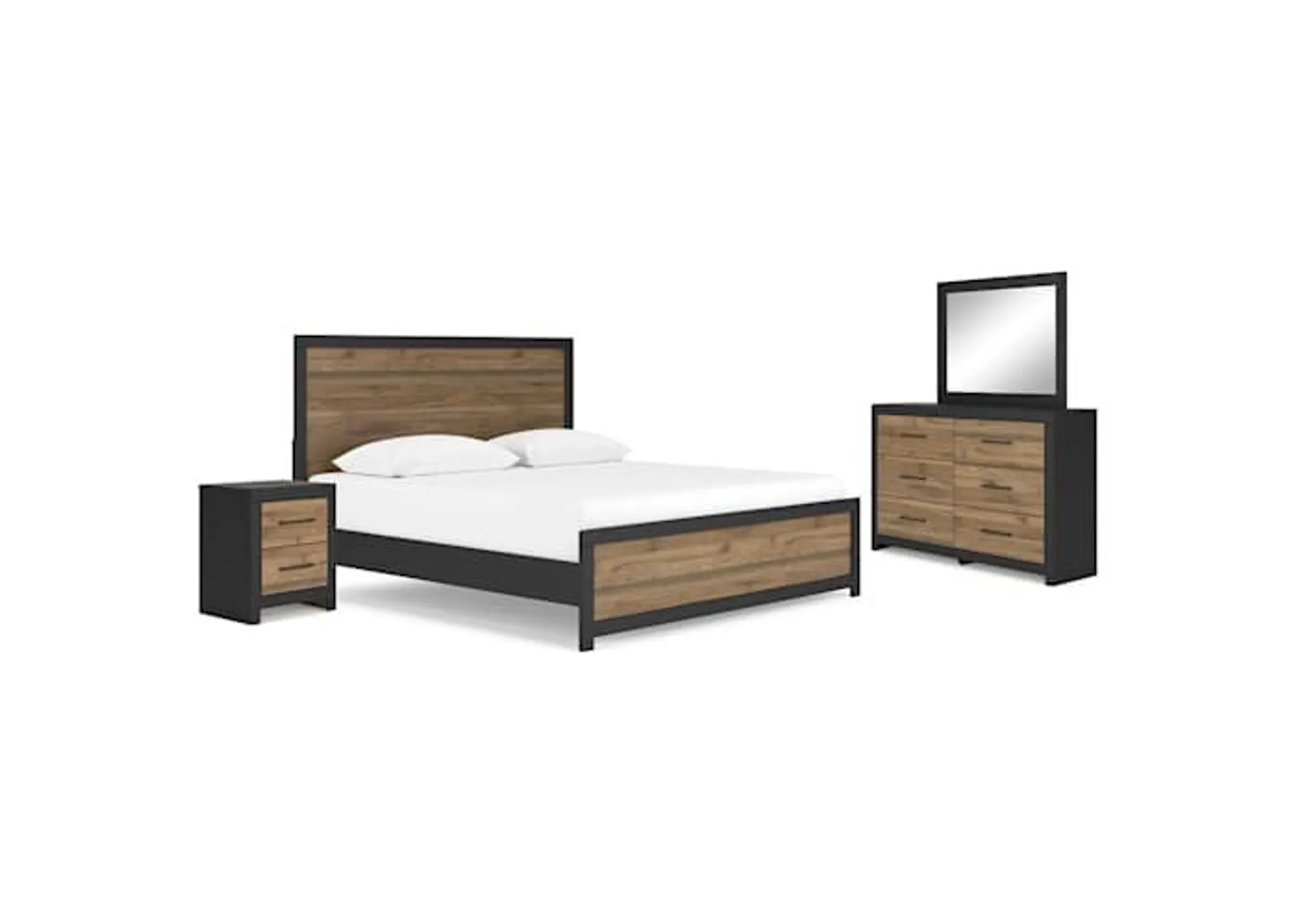 Vertani 6 Piece King Panel Bedroom - Black/Honey Brown