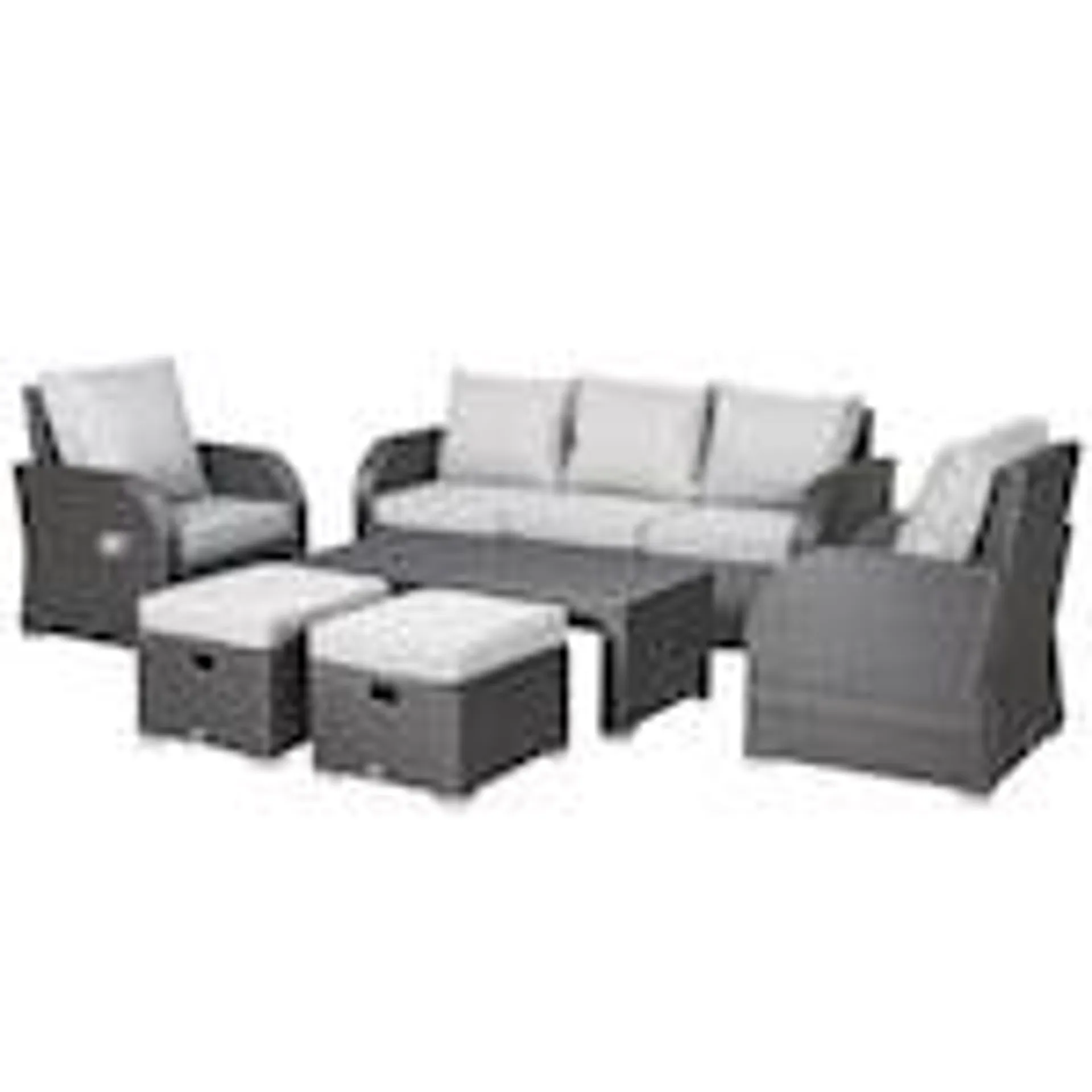 6pc Padded Outdoor Rattan Wicker Set Sofa Recliner Footstool Table