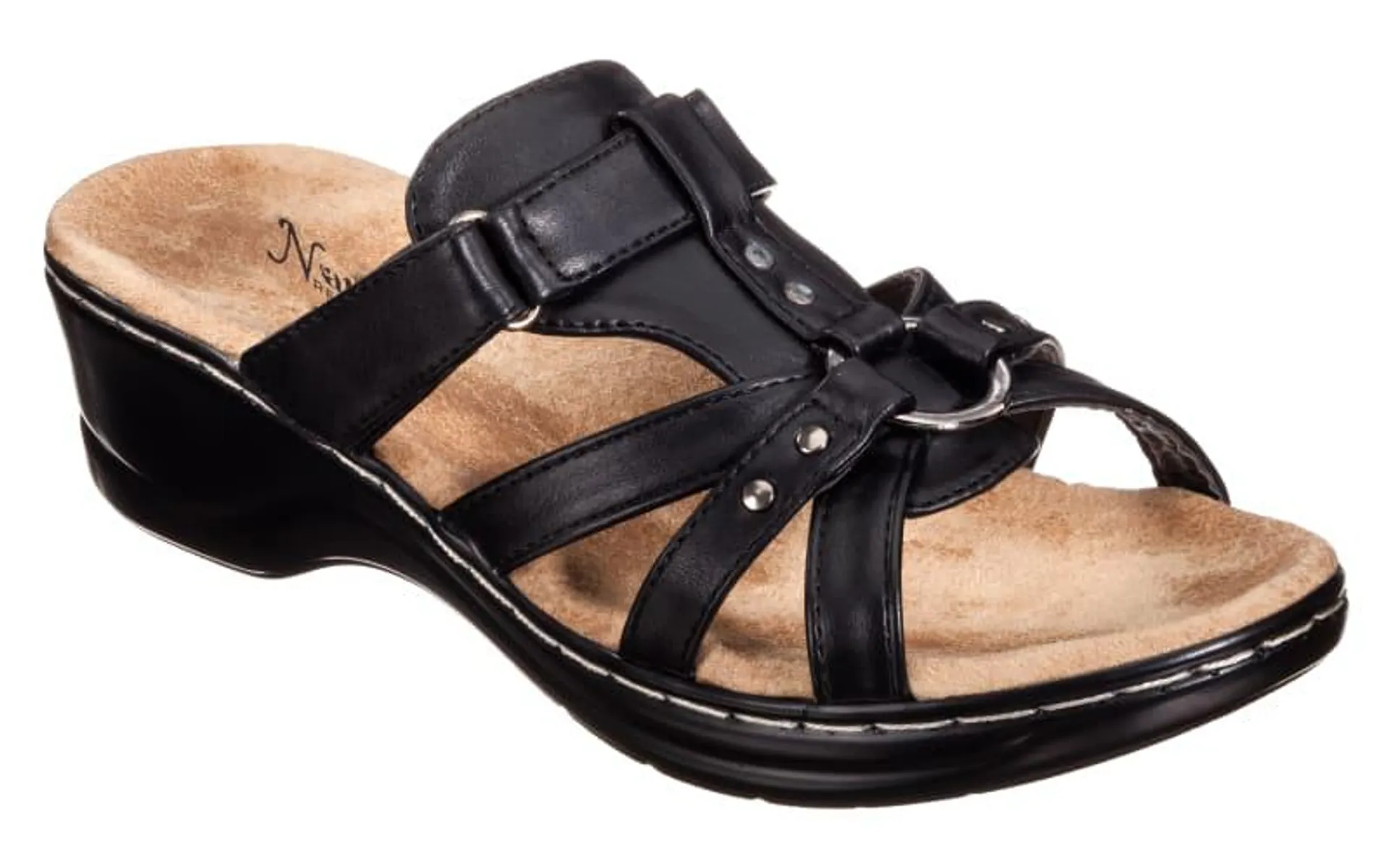 Natural Reflections Aleisha Wedge Sandals for Ladies - Black - 8M