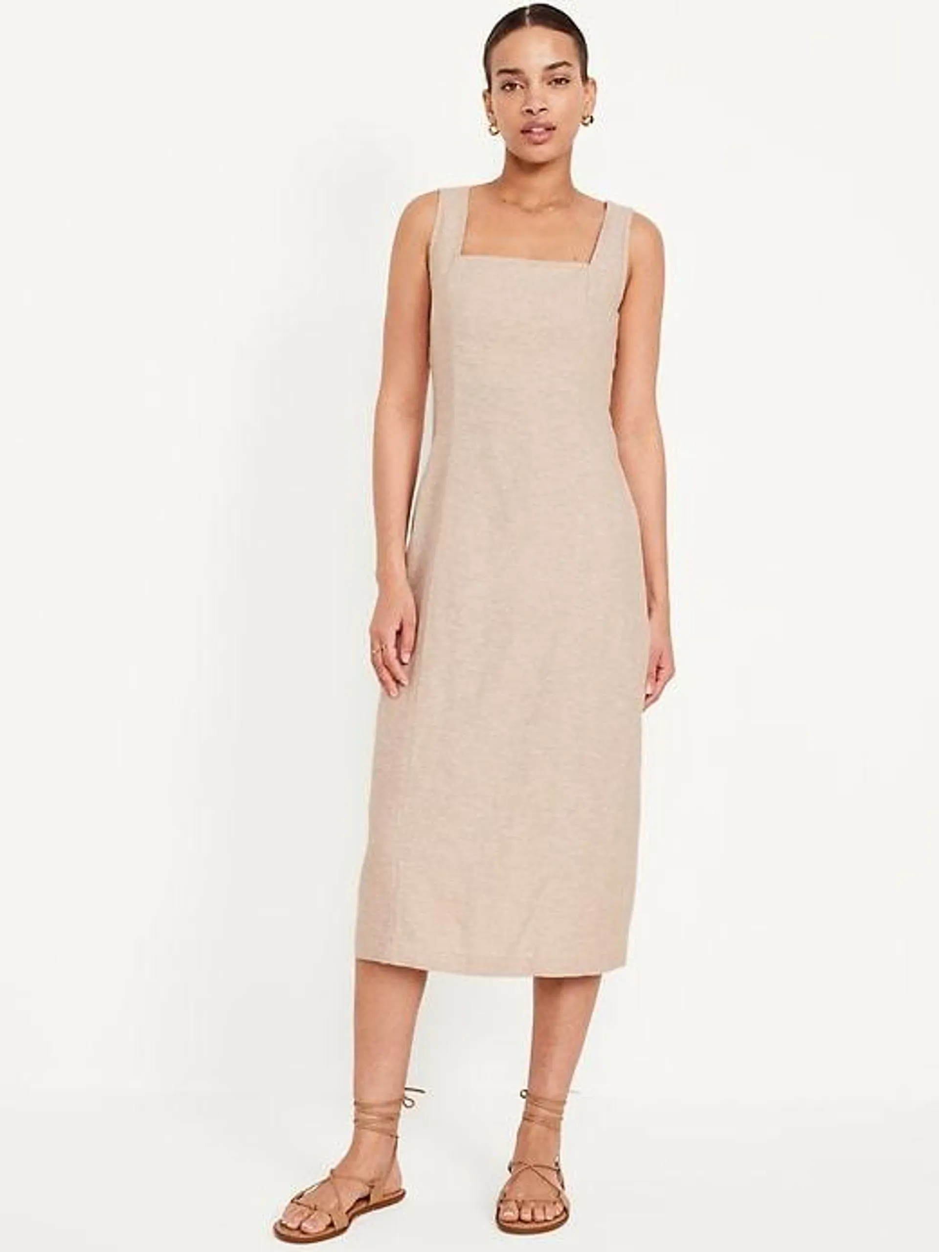 Sleeveless Linen-Blend Midi Dress