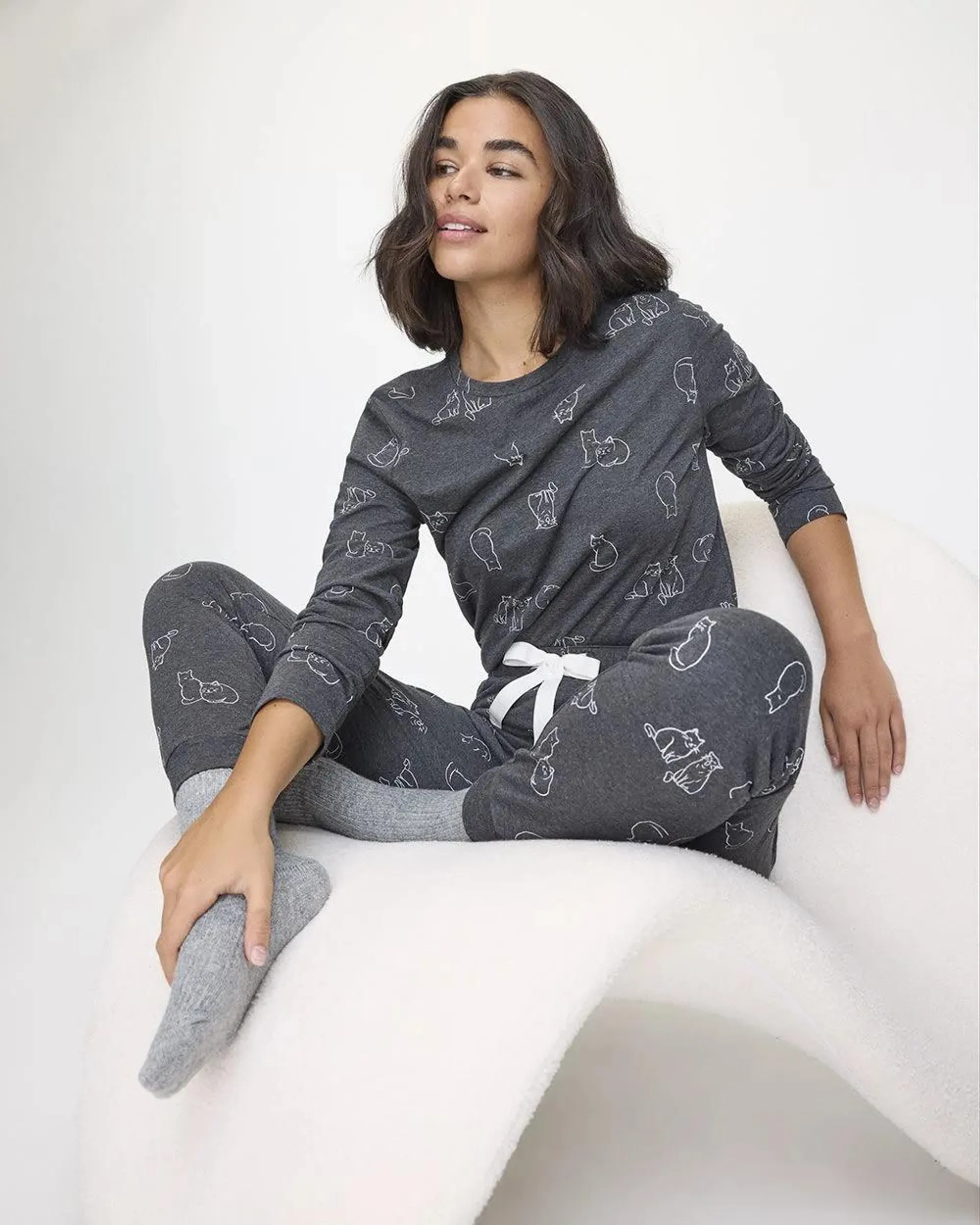 Long-Sleeve Top and Jogger Cotton-Blend Pyjama Set