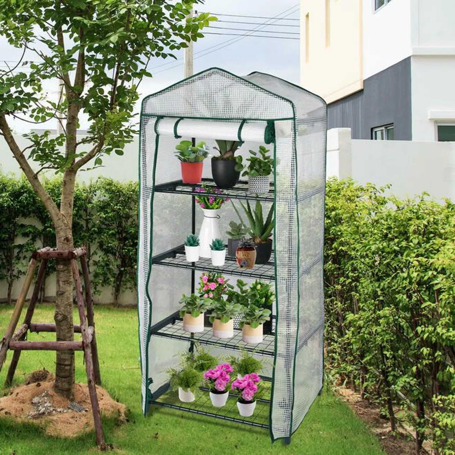 4 Tier Portable Mini Greenhouse, Warm House Plant Shed with Cover - Yardlab™